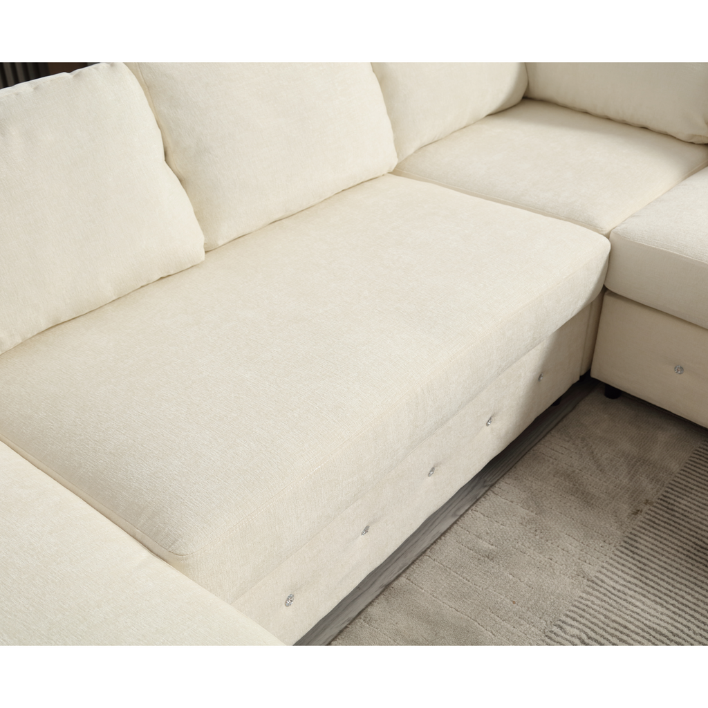 [NEW ARRIVED] [VIDEO PROVIDED]110.75' Sectional Sofa,Oversized modular sofa,Chaise Storage, Modern U Shaped  Couch , Upholstered Sofas,Chenille,Crystal button , Living Room, Apartment,  Beige