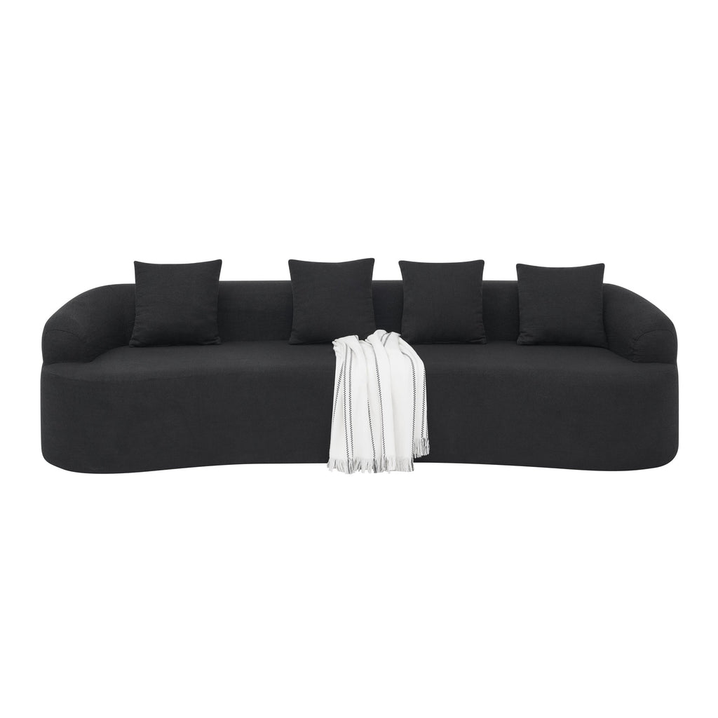 Curved Modular Sectional Sofa in Lamb's Wool Fabric, Modern Minimalist Style, Compressed (No Assembly Required), Comfy for Living Room & Bedroom - Black