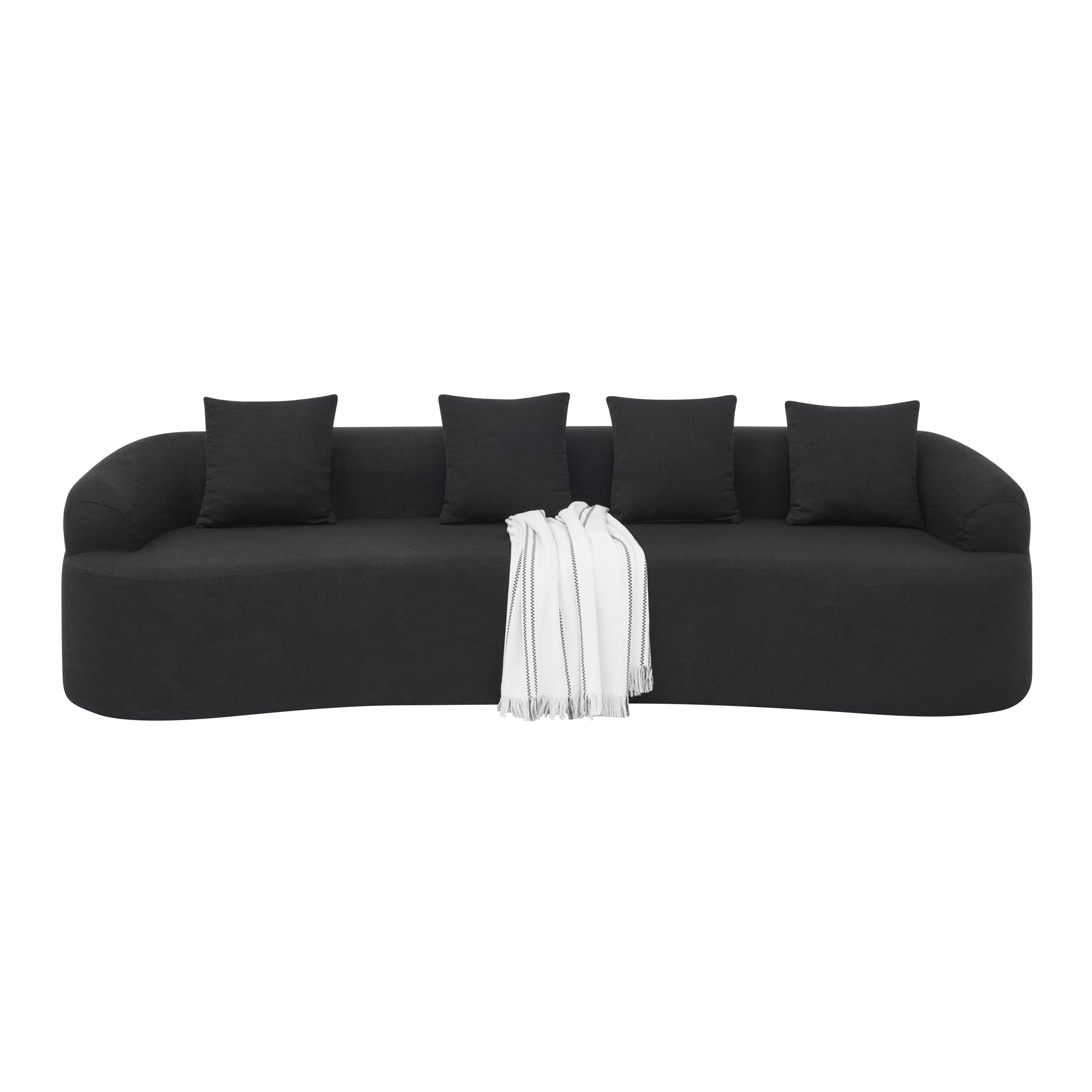 Curved Modular Sectional Sofa in Lamb's Wool Fabric, Modern Minimalist Style, Compressed (No Assembly Required), Comfy for Living Room & Bedroom - Black
