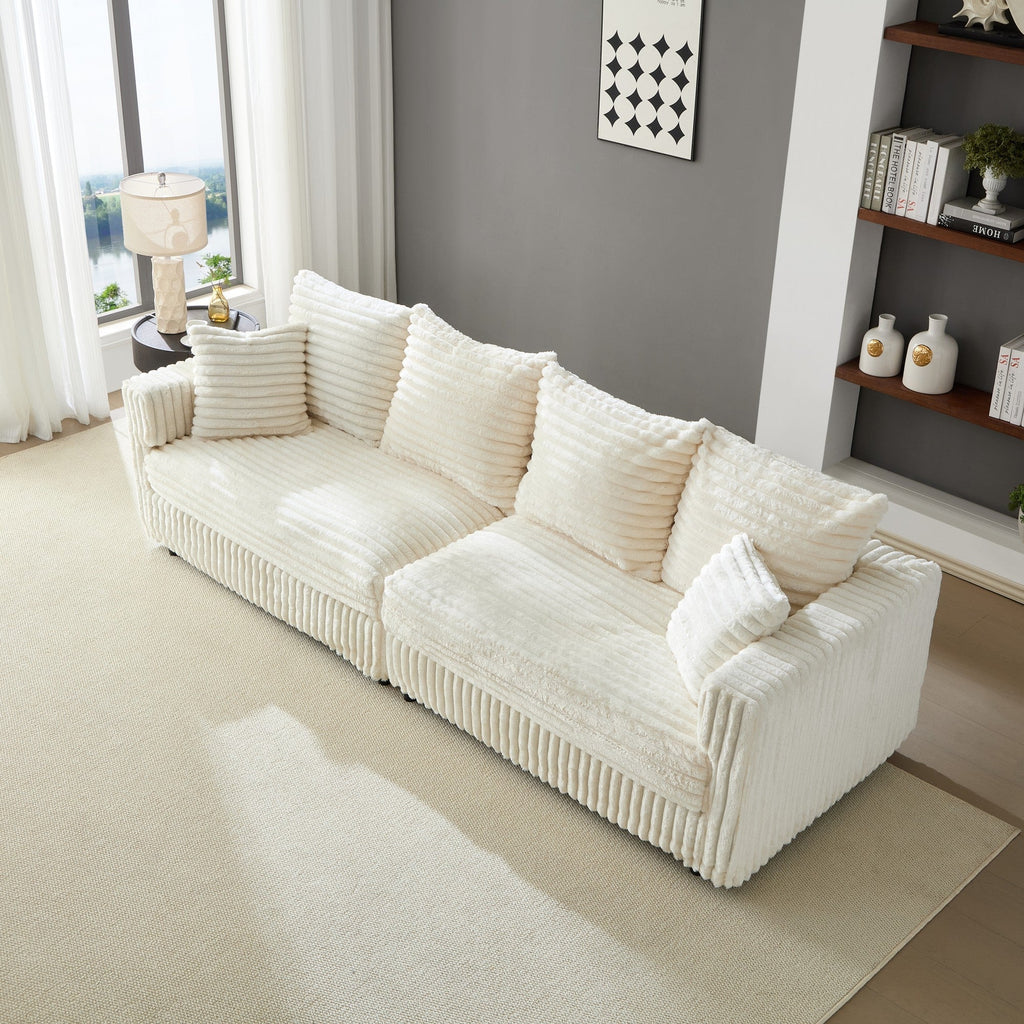 104.3' Plush Corduroy 4-Seat Sofa,Modern Comfy Upholstered Sofa Cloud Couch,Deep Seat Couches with Soft Pillows,Convertible Deep Seat Sofa Lounge Chair for Living Room Bedroom,Apartment,Office