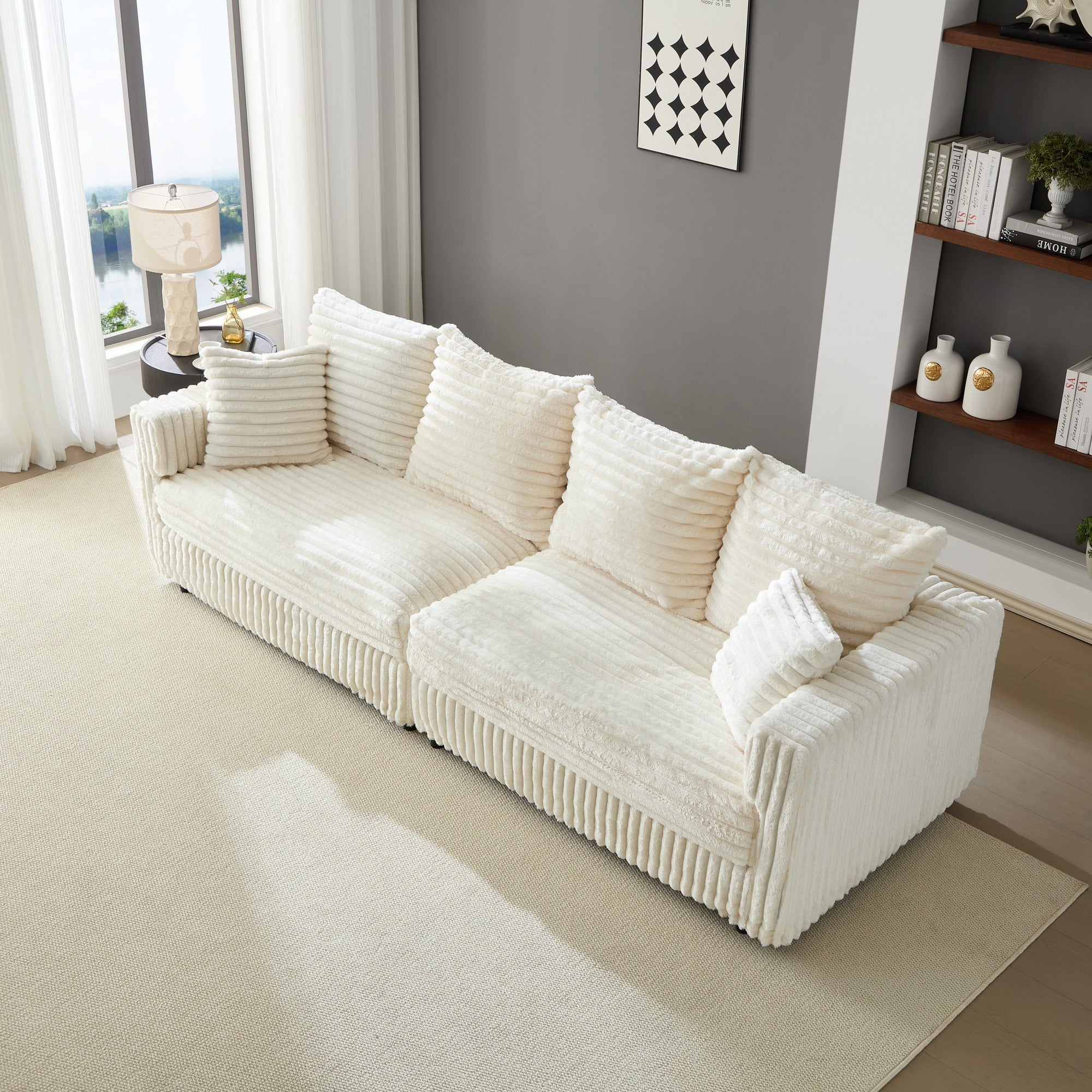104.3' Plush Corduroy 4-Seat Sofa,Modern Comfy Upholstered Sofa Cloud Couch,Deep Seat Couches with Soft Pillows,Convertible Deep Seat Sofa Lounge Chair for Living Room Bedroom,Apartment,Office