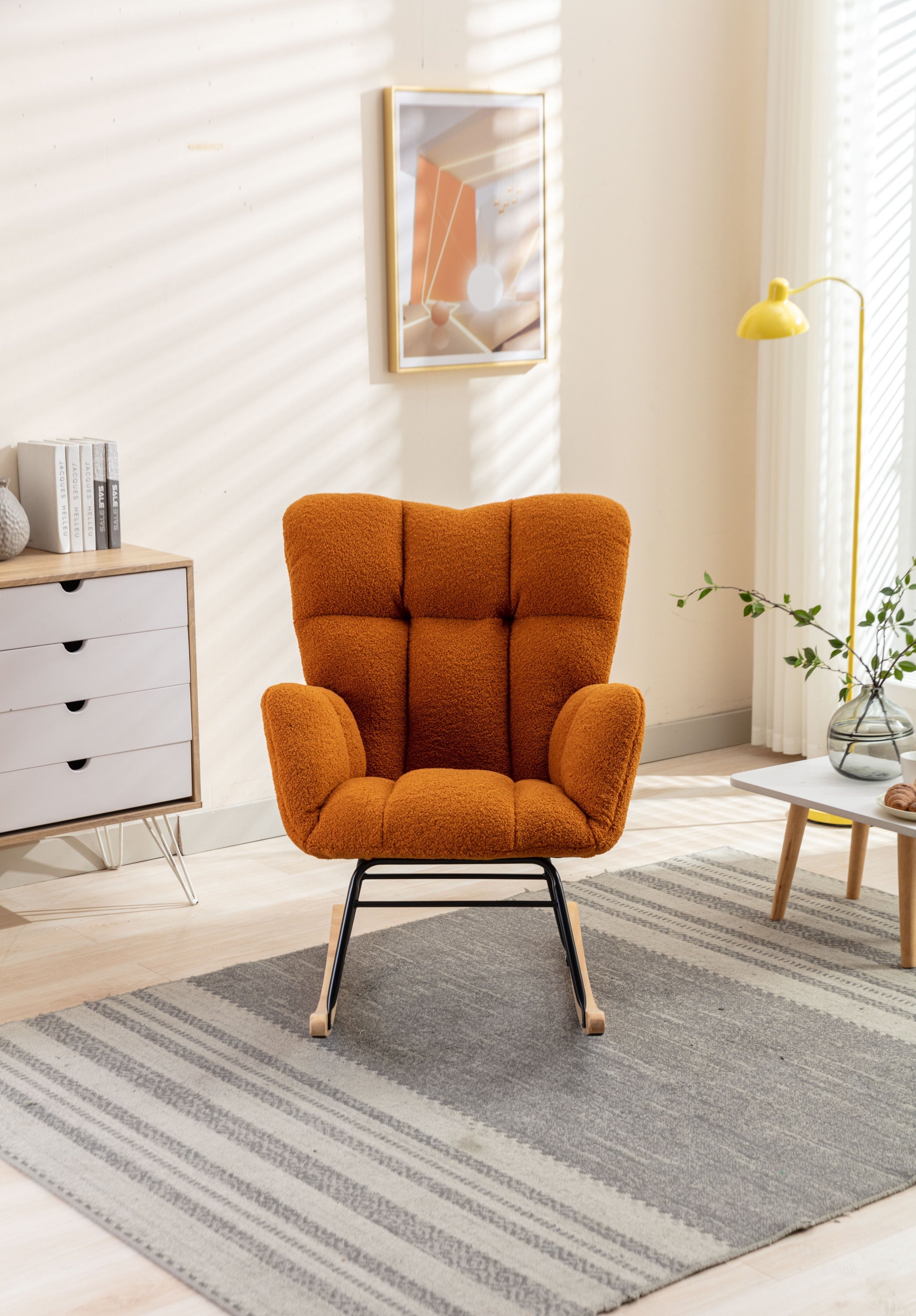 050-Teddy Fabric Rocking Gilder Nursery Chair For Living Room Indoor,Caramel