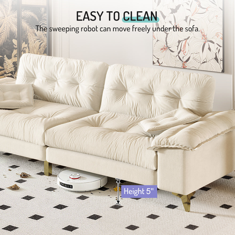 104.7 ' Modern 4-Seat Cloud Sofa with Wide Removable Armrests, Tufted Sofa with Metal Legs,Comfy Chenille Upholstered Couch with 2 Pillows for Living Room,Bedroom,Apartment, Office,Studio,Beige