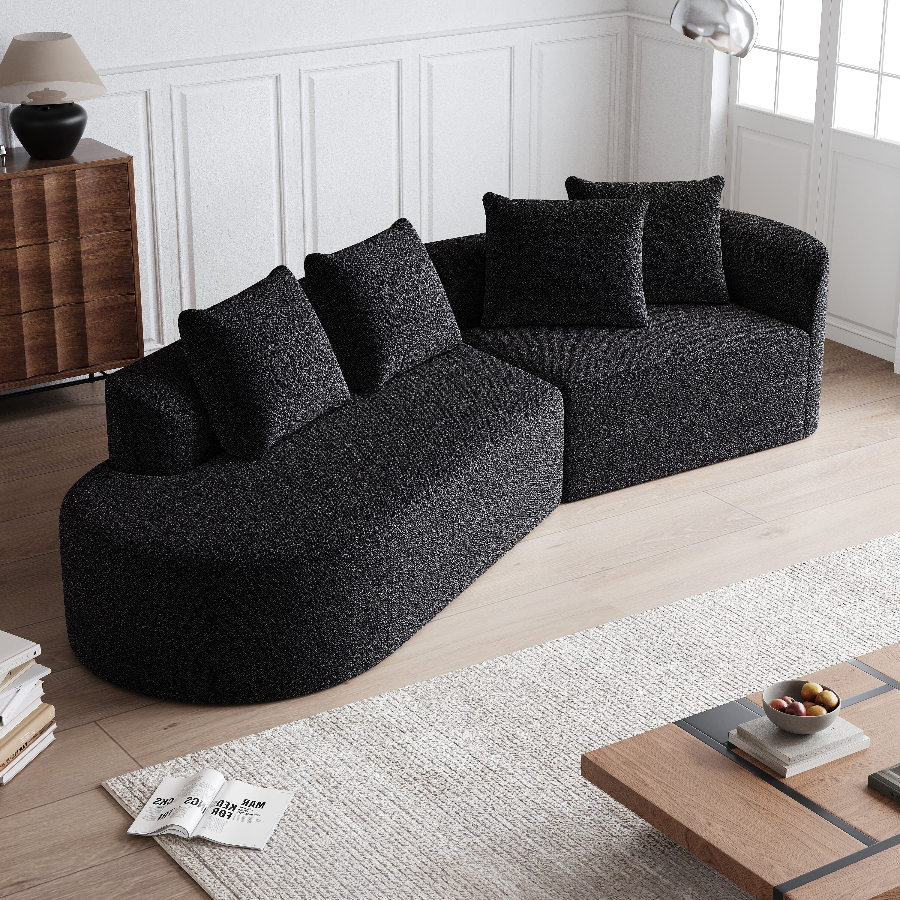 Modern Upholstered Oversized Sectional Sofa, 112-Inch Chenille 4-Seater Extra Deep & Wide Seat Curved Cloud Couch with 4 Throw Pillows, Free Combination Sofa Couch for Living Room,Bedroom