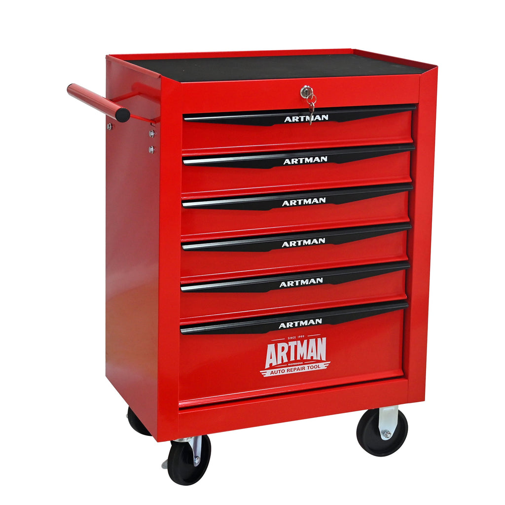 Rolling Metal Tool Chest with 6 Drawers, 20' Steel Storage Cabinet with Ball Bearing Slides, Red and Black Finish