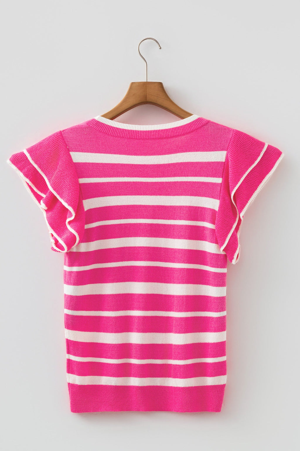 Stripe Ruffle Short Sleeve Knit Sweater