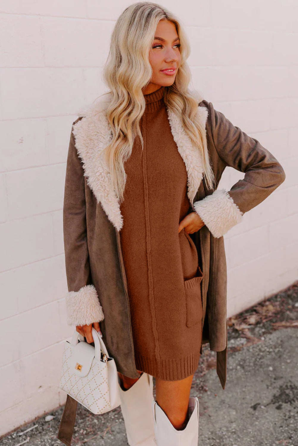 Solid Ribbed Mock Neck Sweater Dress