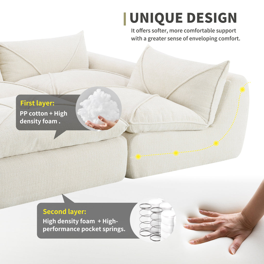 [VIDEO Provided] 116'' Fully Compressed Sofa with High Density Foam, No Assembly Required, Legless Design without Frame, Integrated Backrest and Seat Cushion, Free Combination, Particle Chenille
