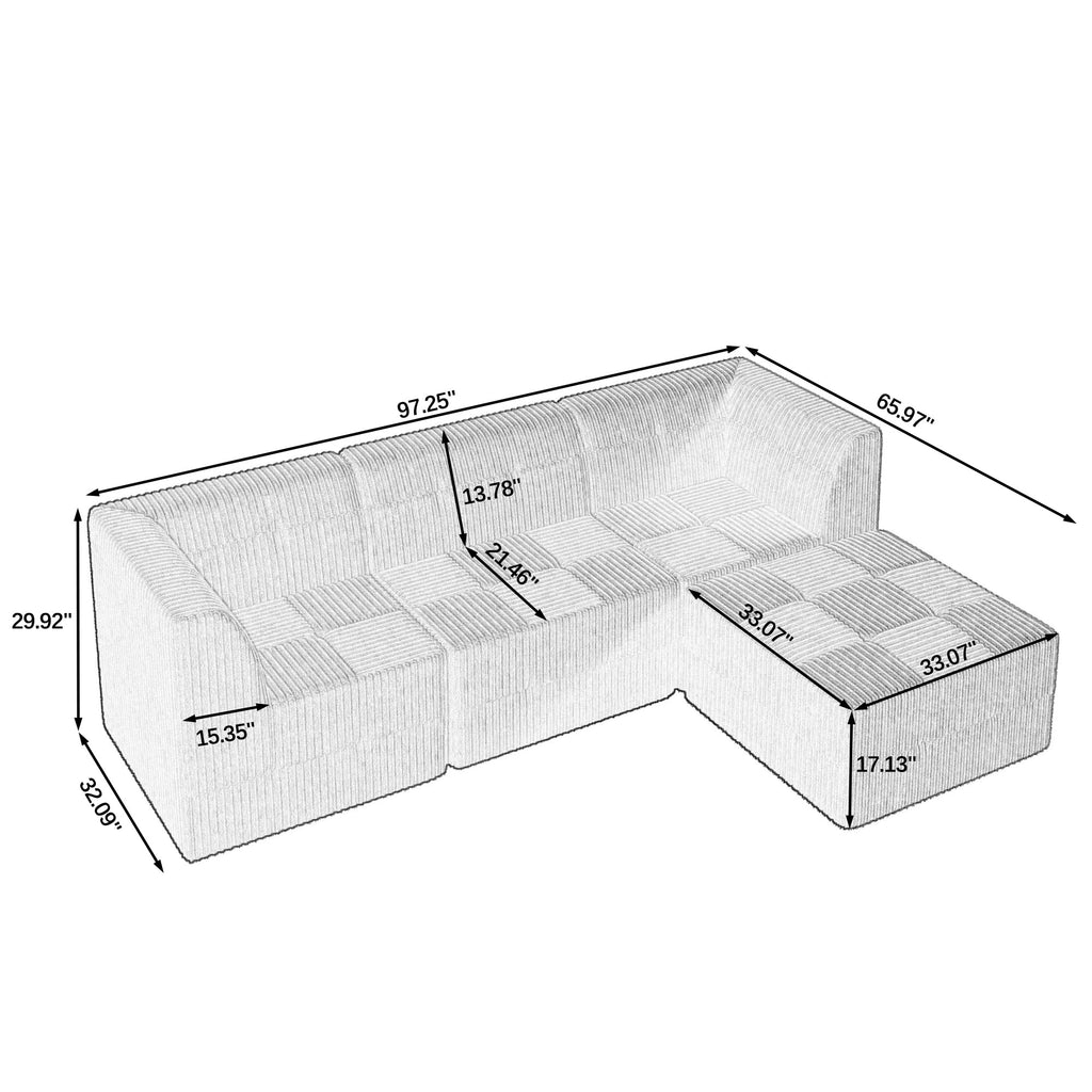 L shape Modular Sectional Sofa, Compressed Sectional Sofa Modern Minimalist Style Corduroy Couch, Sleeper Sofa for Living Room, Bedroom, Comfy Compressed Sofa Couch Space-Efficient Design-GREEN