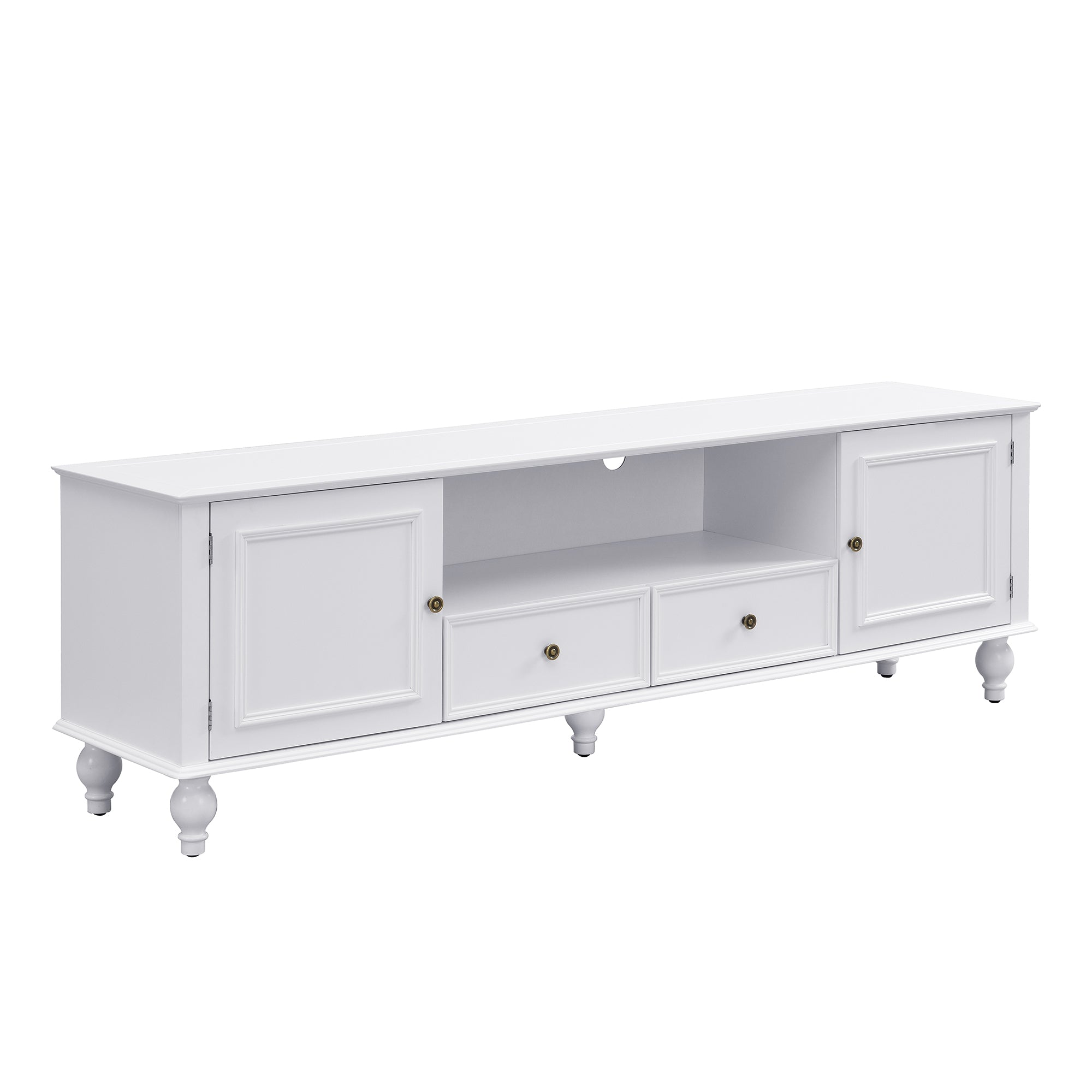 U-Can 70.9'' Modern TV Stand for TVs up to 80 Inches, Entertainment Center with Open Compartment, TV Storage Cabinet with 2 Drawers, 2 Cabinets and 5 Solid Legs for Living room
