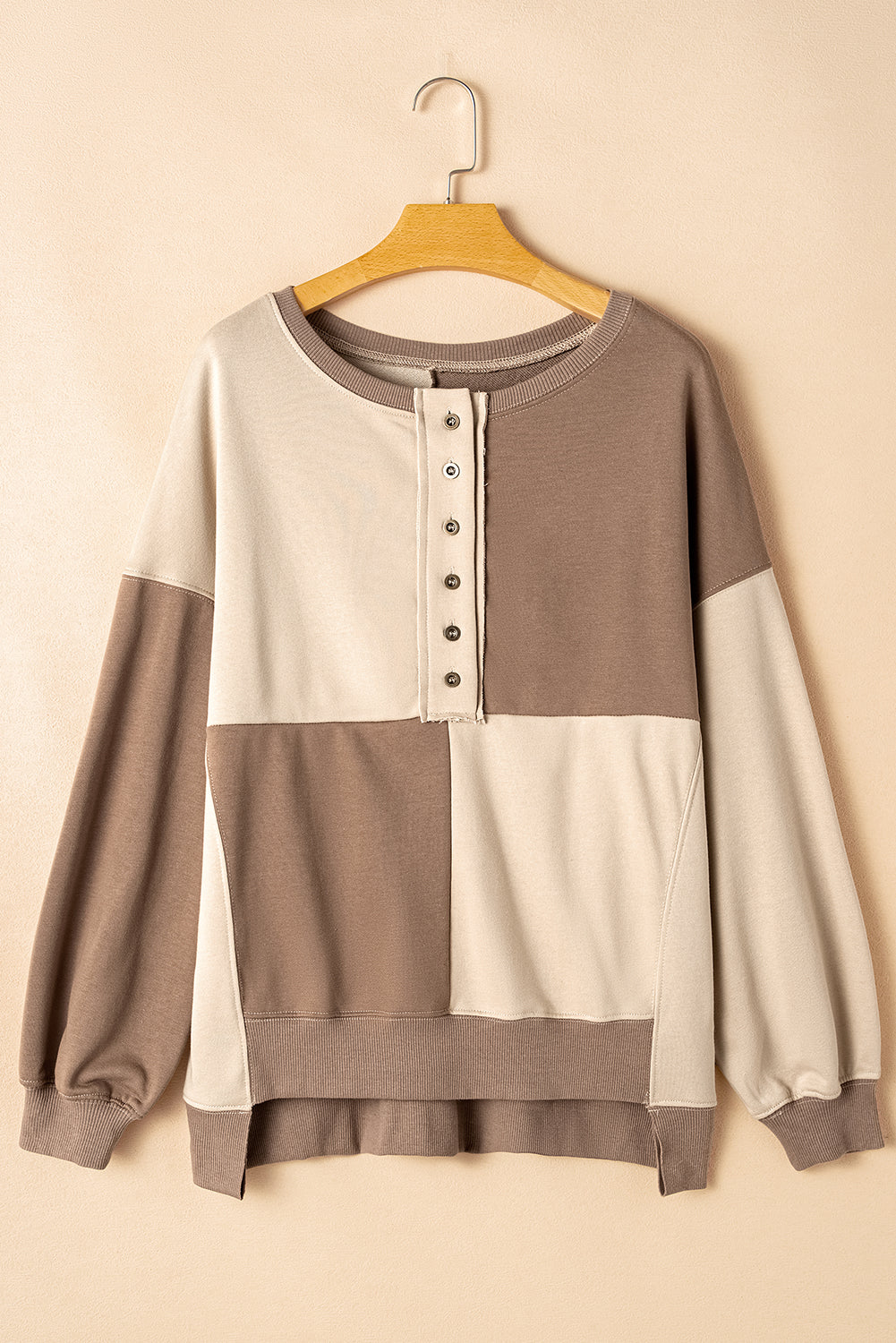 Colorblock Crewneck Henley Sweatshirt