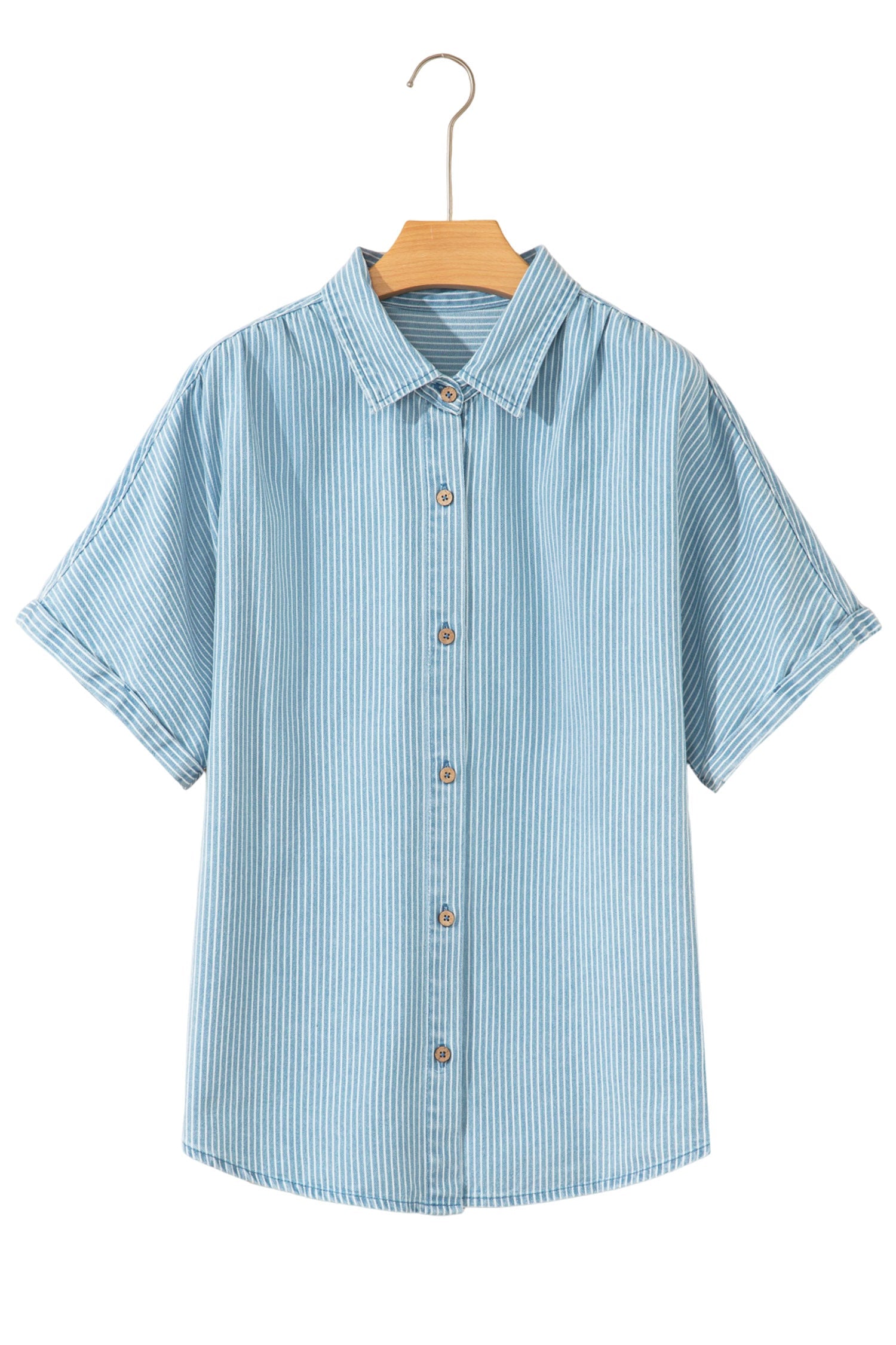 Stripe Cuffed Short Sleeve Button Up Shirt