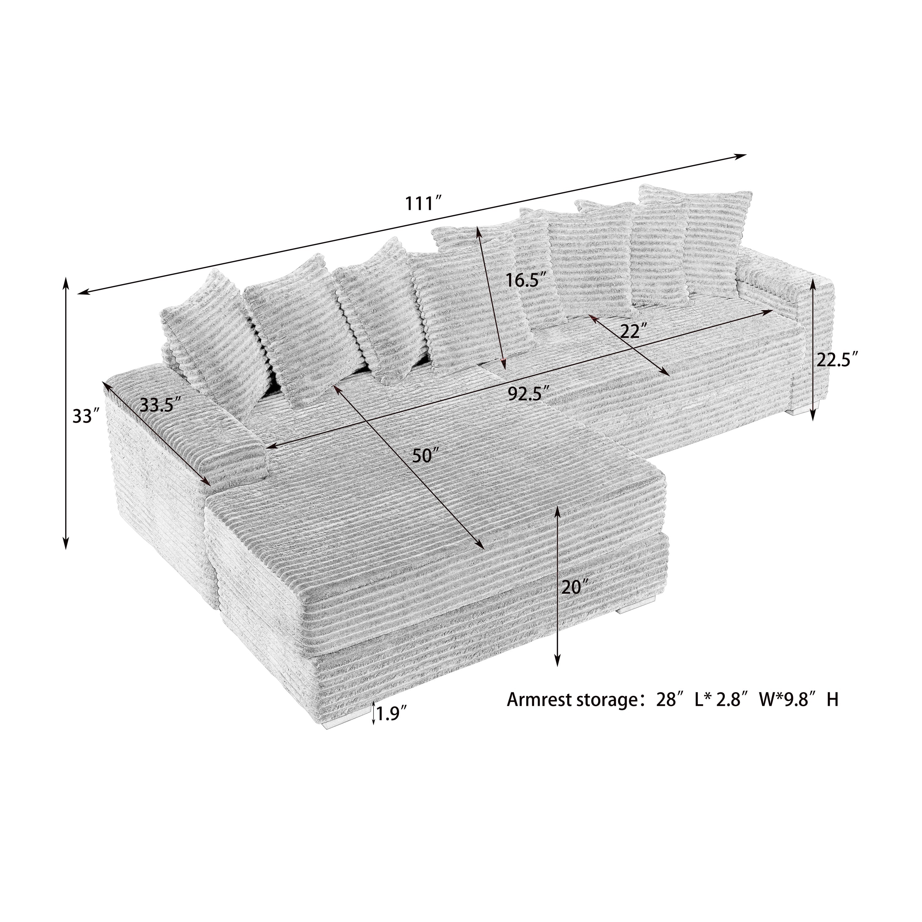 111.4 'Beige flannelette sofa, elegant shelter choice - living room, bedroom, office ideal companion, with eight exquisite throw pillows, more warm and cozy. Matching foot design.