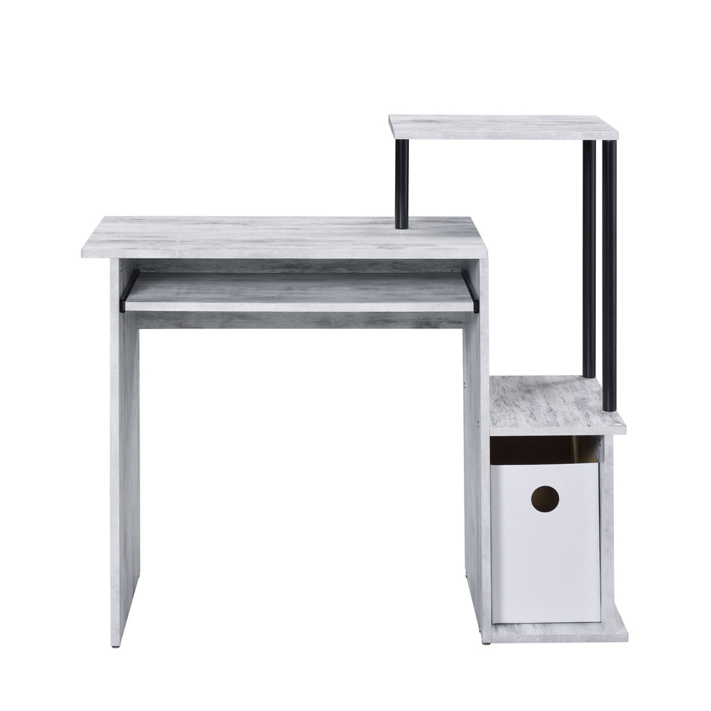 Antique White and Black Computer Desk with Keyboard Tray