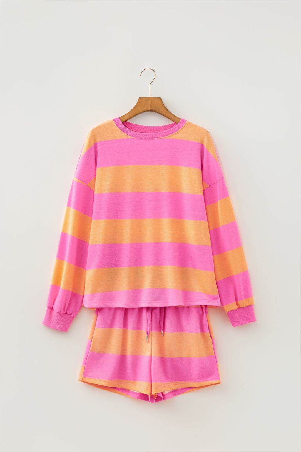 Stripe Long Sleeve Top & Drawstring Shorts Set