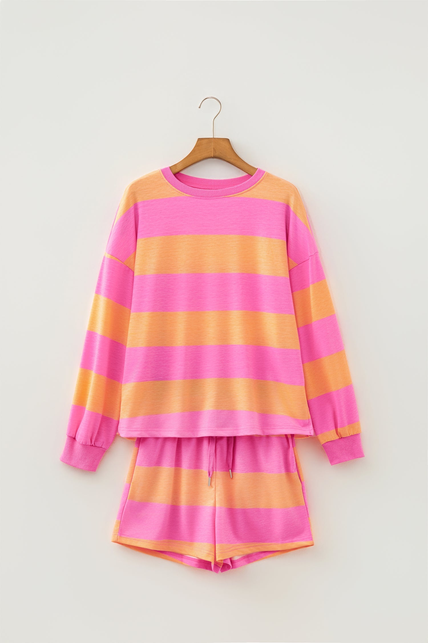 Stripe Long Sleeve Top & Drawstring Shorts Set