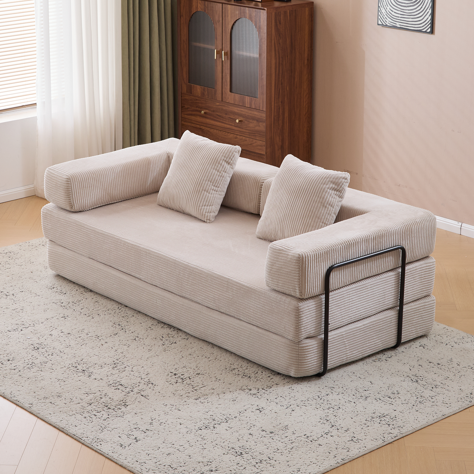 Floor Couch,Compression Sofa,Convertible Floor Sofa Bed-with Pillow Back Support Armrest,Comfy Futon Couch Lounge Sleeper Bed,Corduroy Fabric,for Living Room Bedroom (light grey)