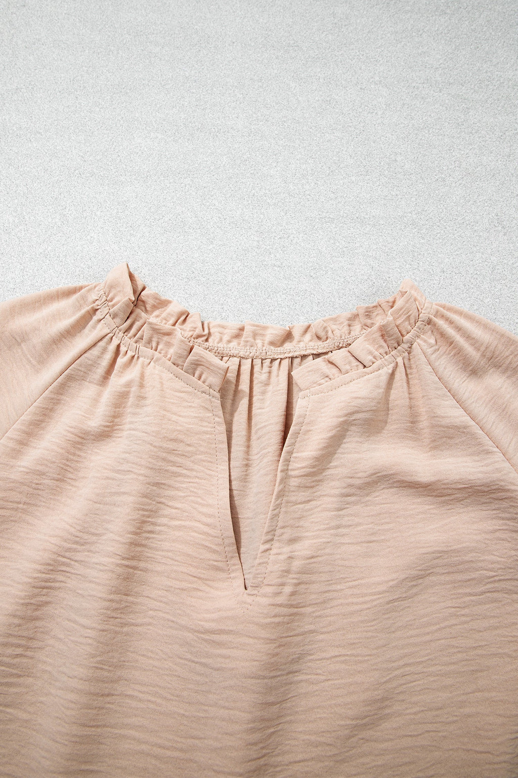 Solid Gathered Cuff 3/4 Sleeve V-Neck Blouse