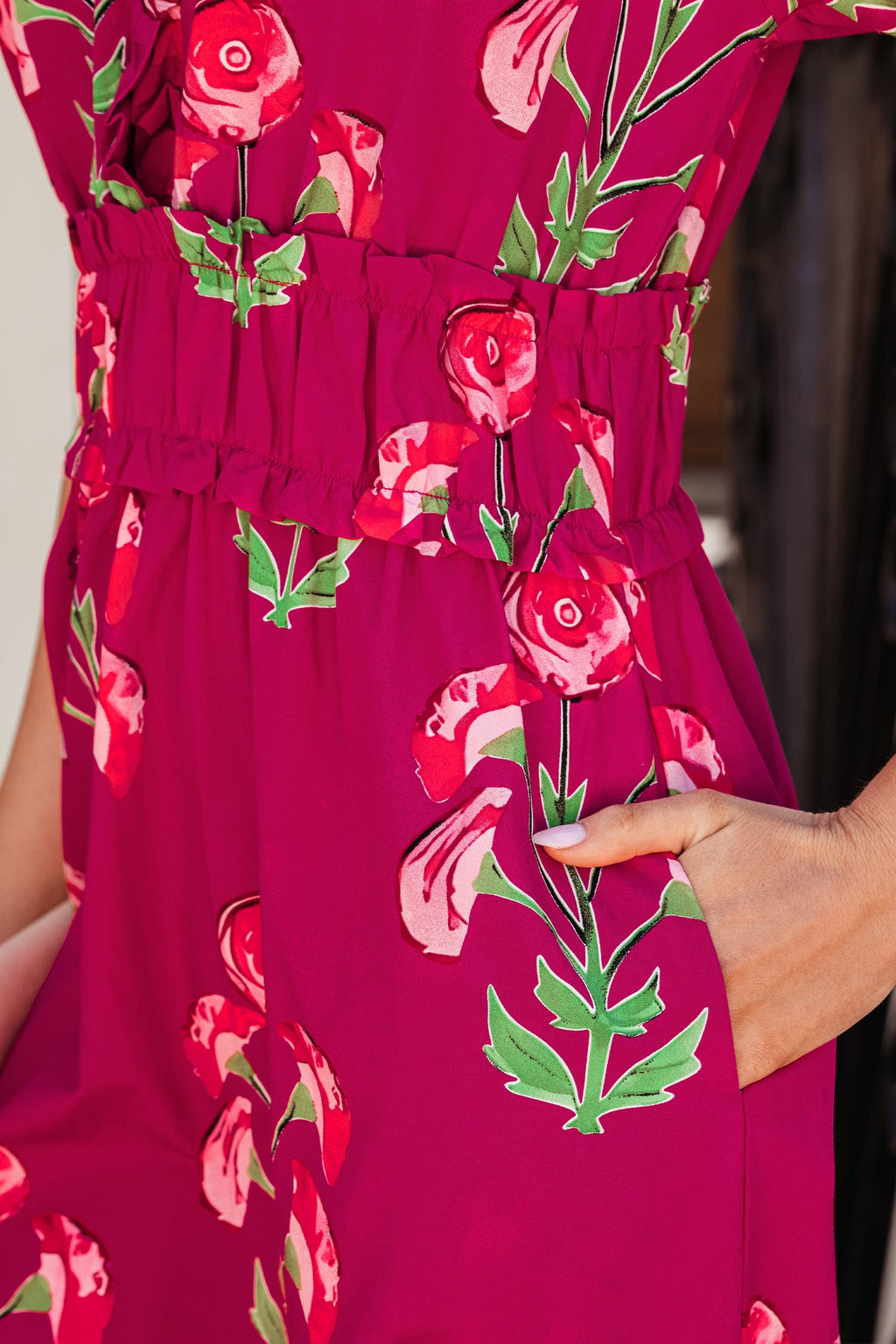 Floral Frilled V-Neck Ruffle Maxi Dress