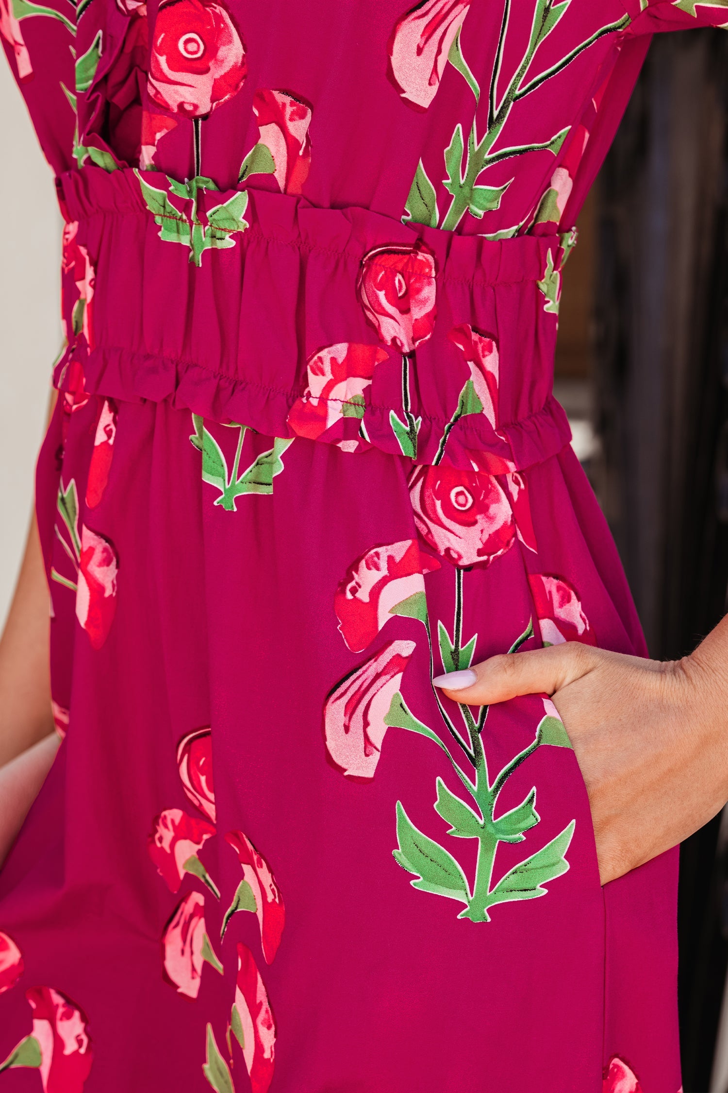 Floral Frilled V-Neck Ruffle Maxi Dress