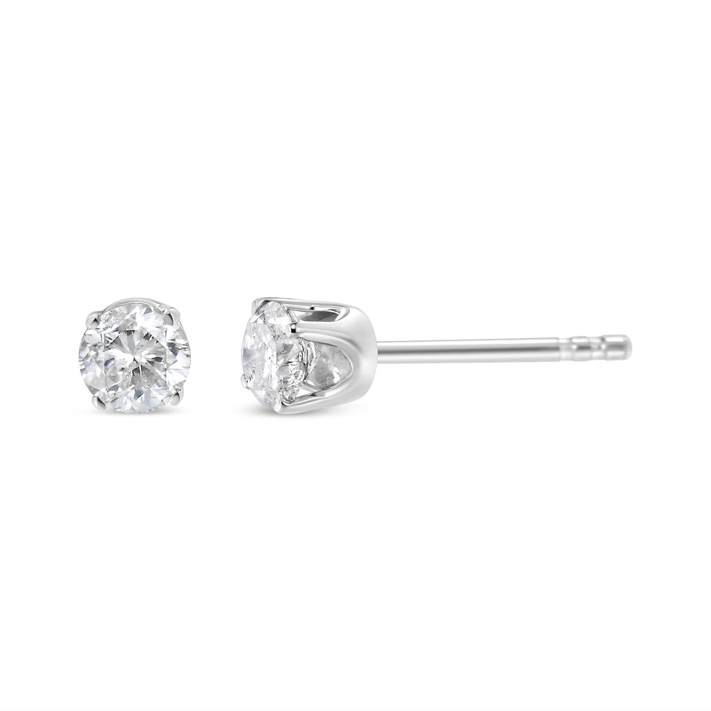 AGS Certified 14K White Gold 1.0 cttw 4-Prong Set Brilliant Round-Cut Solitaire Diamond Push Back Stud Earrings (F-G Color, I1-I2 Clarity)