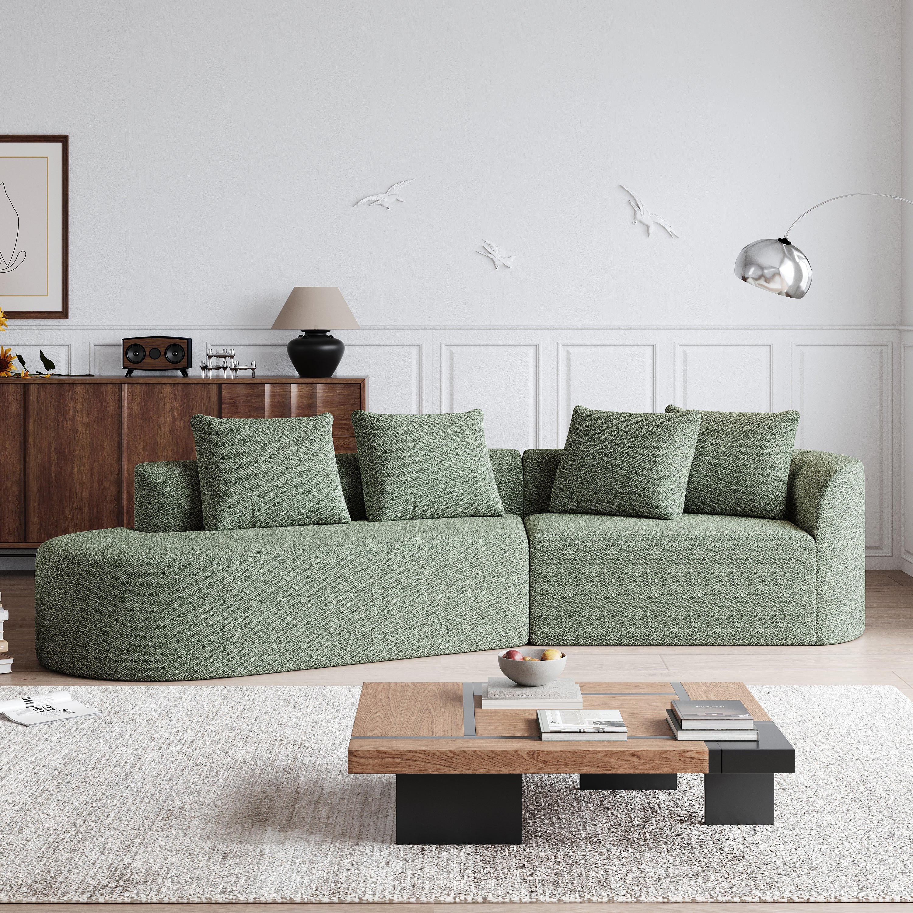 Modern Upholstered Oversized Sectional Sofa, 112-Inch Chenille 4-Seater Extra Deep & Wide Seat Curved Cloud Couch with 4 Throw Pillows, Free Combination Sofa Couch for Living Room,Bedroom