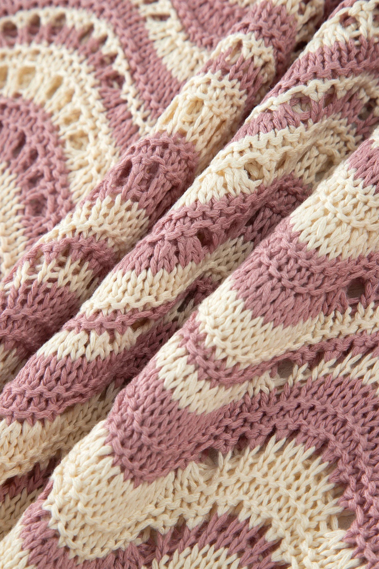 Wavy Stripe Ruffle 3/4 Sleeve Crochet Sweater