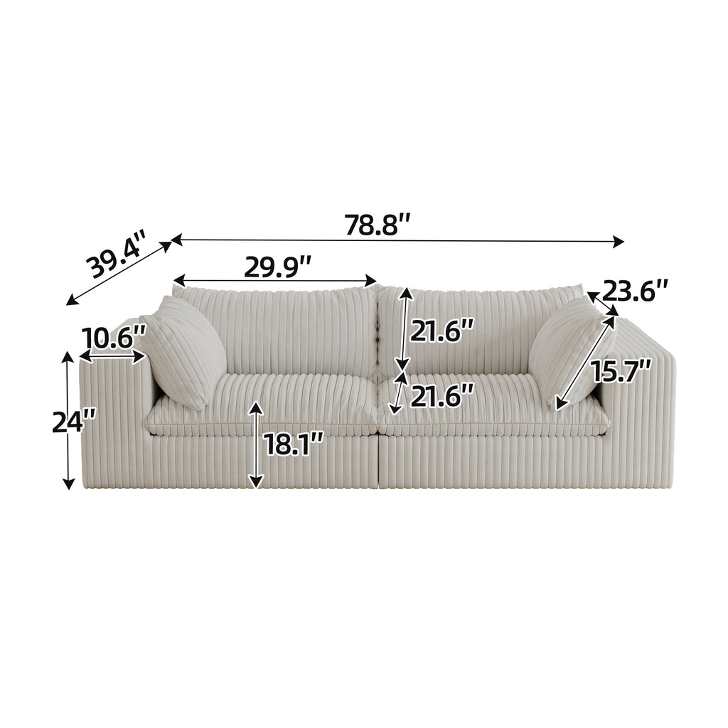 39.8' Cloud Sofa,Corduroy Fabric,Deep Seat Couches,Double-layer design,Removable  Cushion,No Assembly, DIY Combination for Living room, Bedroom,Conference room ,Apartment,White
