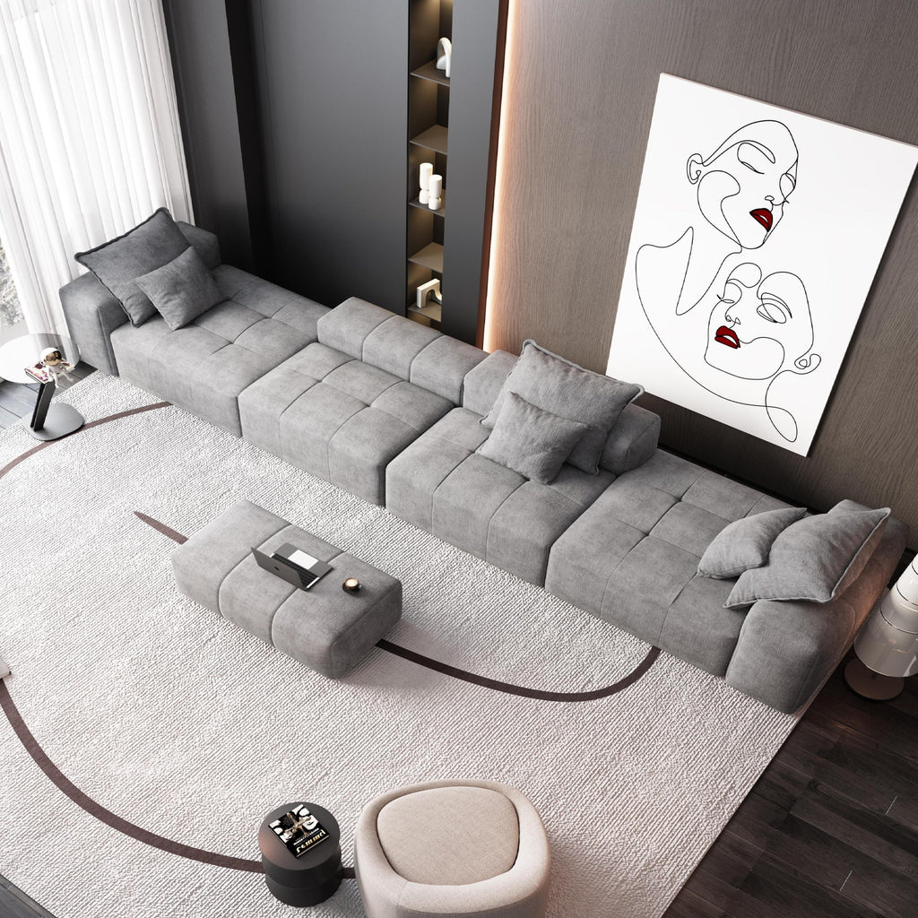 Modern Oversized Modular Sectional Sofa, Sparkling Chenille Fabric Soft Cushion Sofa with 6 Pillows, 6 PCS DIY Combination Tufted Sofa, No Assembly Required, GREY