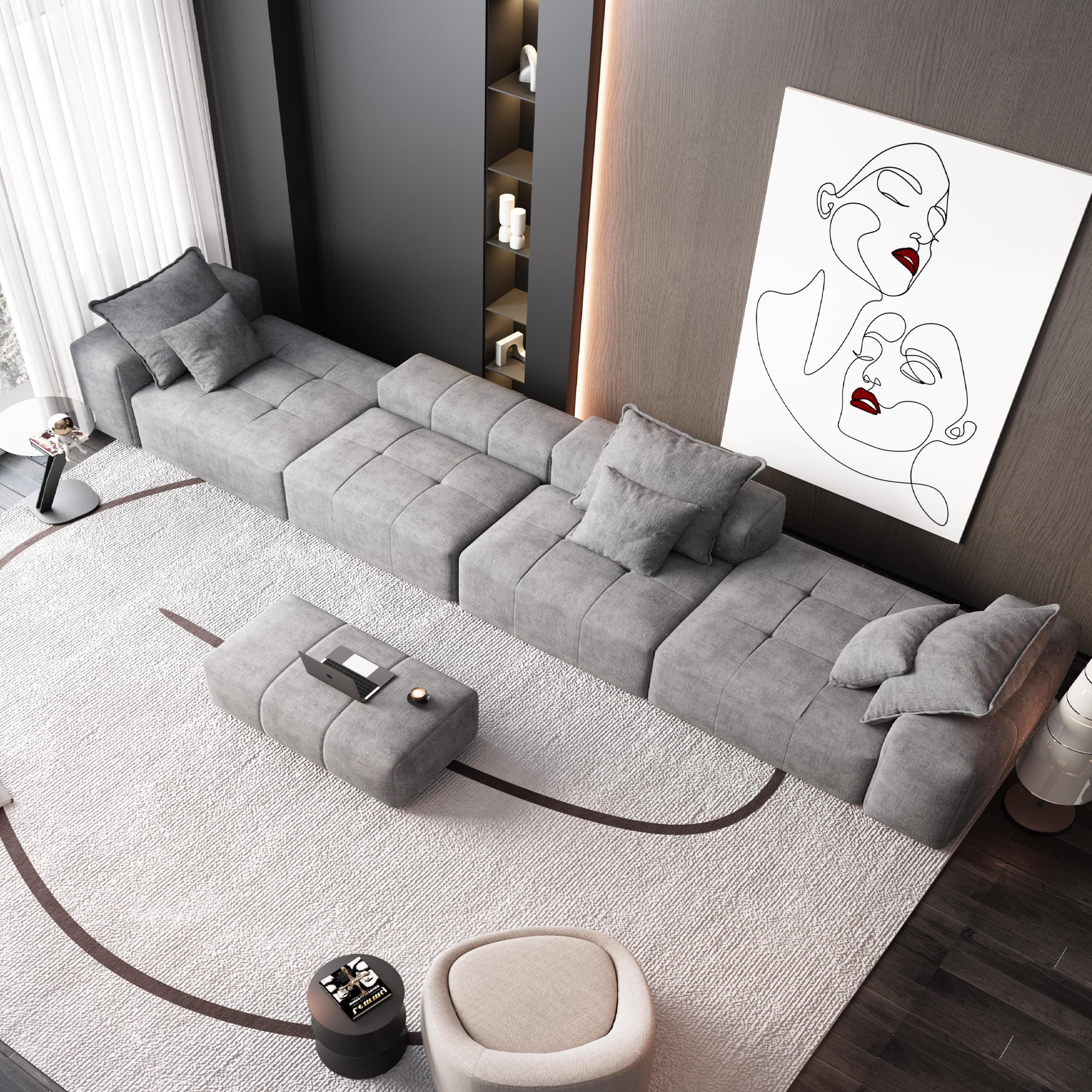 Modern Oversized Modular Sectional Sofa, Sparkling Chenille Fabric Soft Cushion Sofa with 6 Pillows, 6 PCS DIY Combination Tufted Sofa, No Assembly Required, GREY