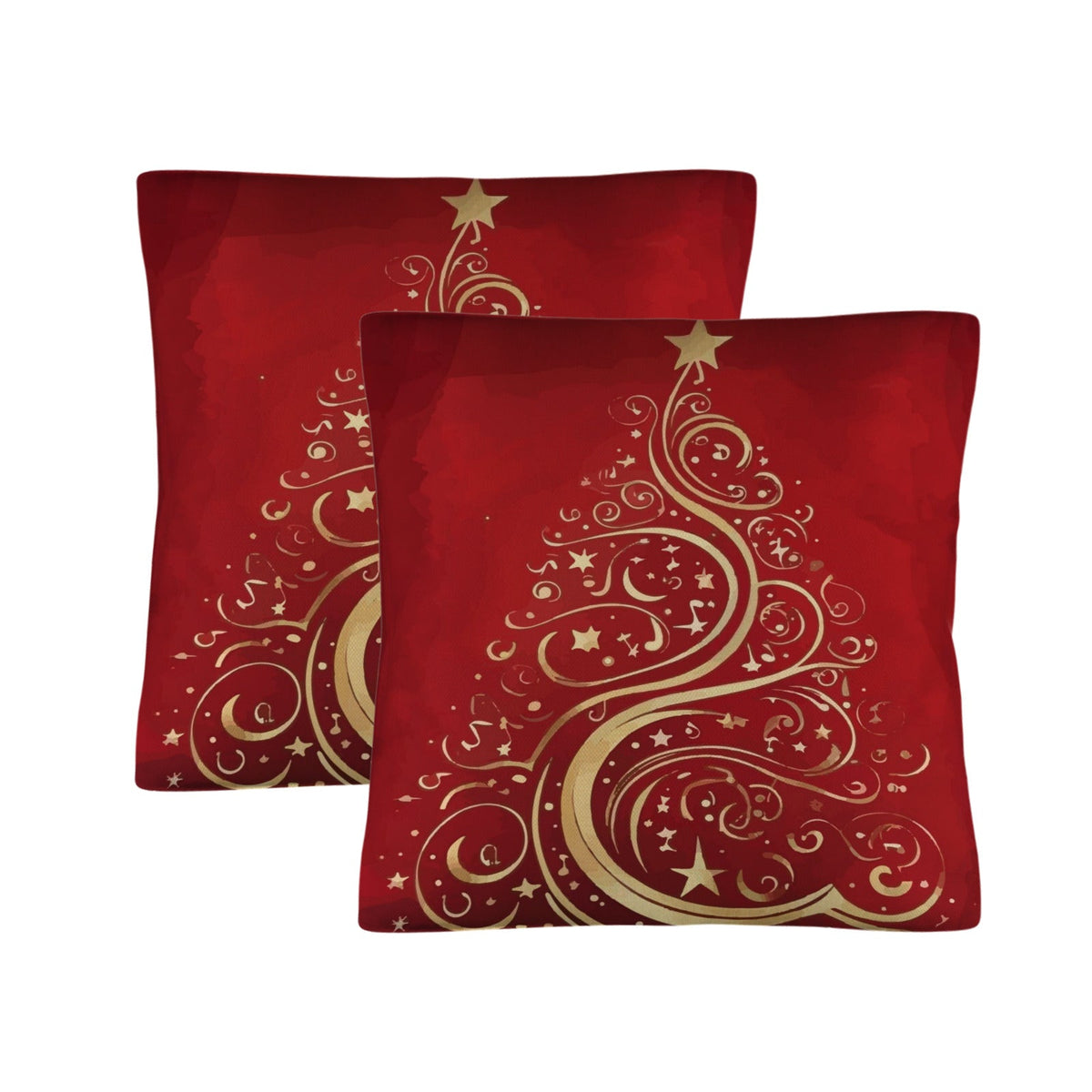 Gold Christmas Tree on Red Pillow Cases Throw Pillow Covers - 18 x 18 inch
