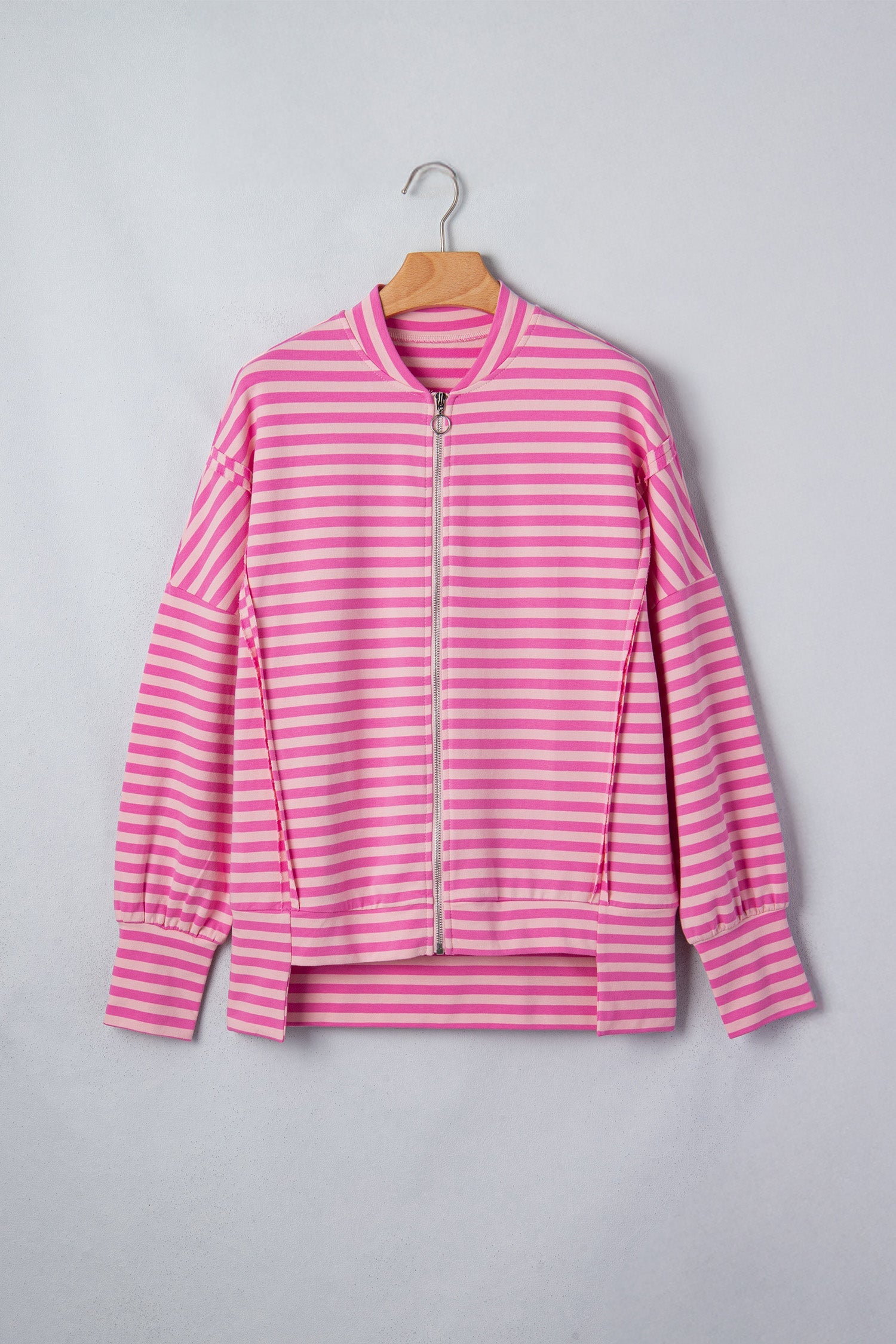Stripe Puff Sleeve Zip-Up Sweatshirt Jacket
