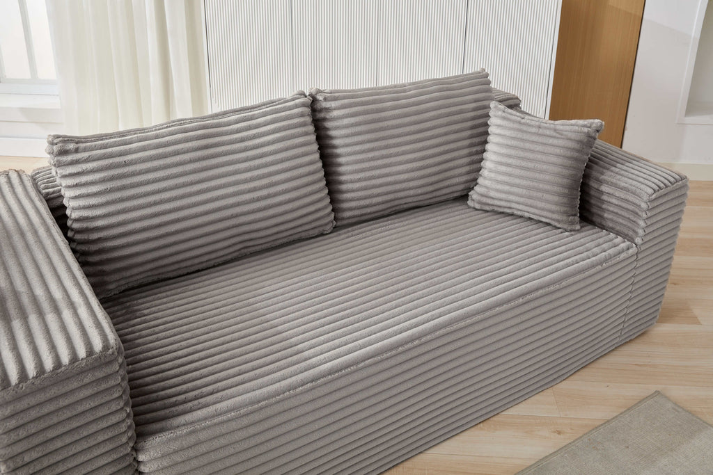 Compression Sectional Couch with Comfy Chaise, Boneless L Shape Sofa with Deep Seat, Minimalist Modular Couches Sleeper for Living Room Bedroom Apartment Lounge,corduroy,Grey