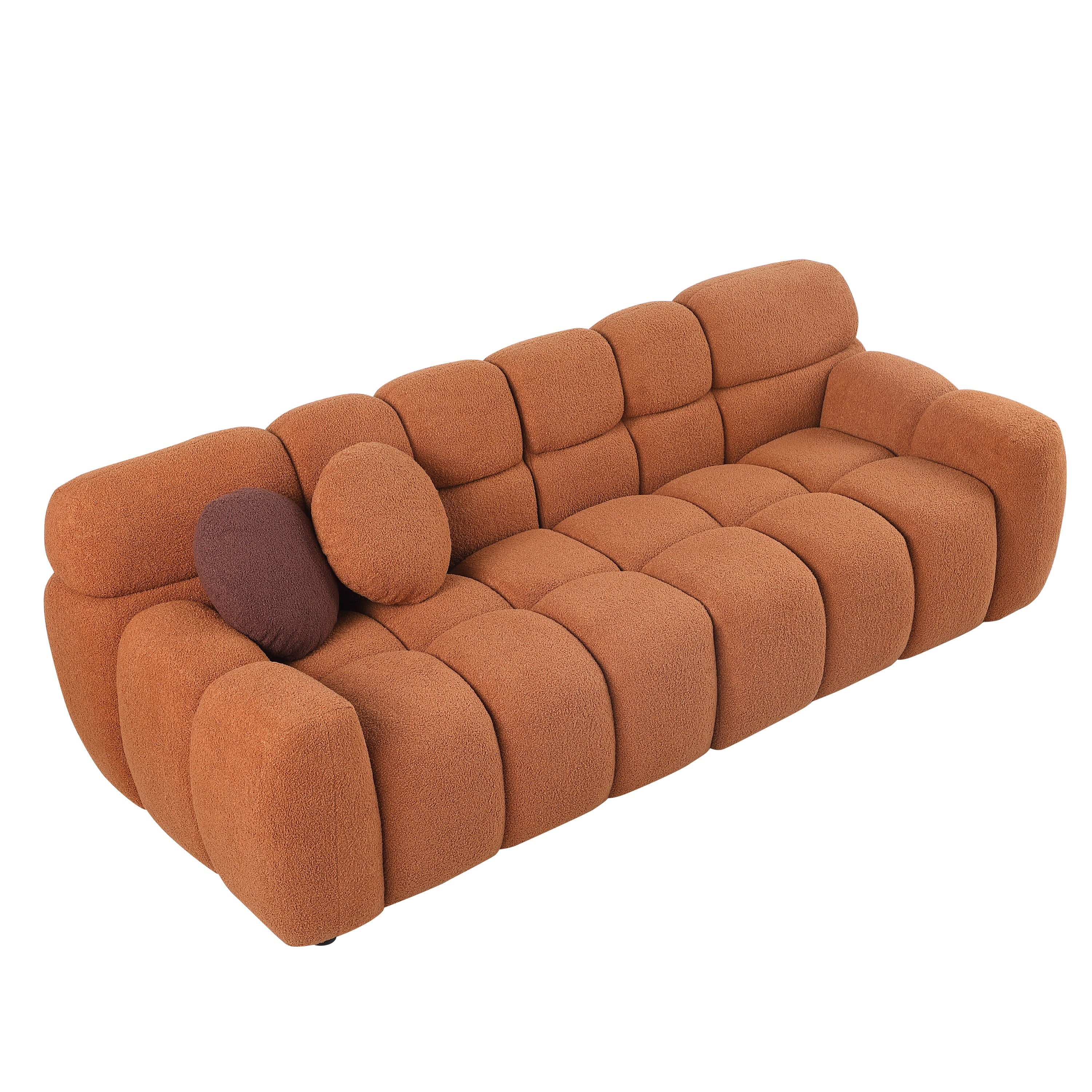 87.4 length ,35.83' deepth ,human body structure for USA people,  marshmallow sofa,boucle sofa ,3 seater, LIGHT BROWN   BOUCLE
