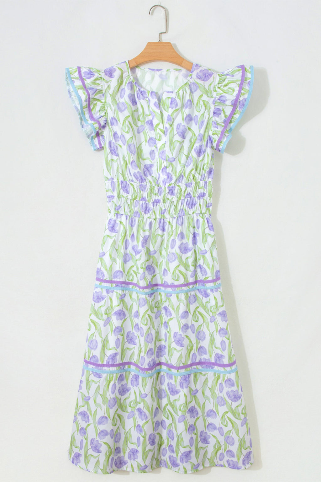 Floral Tulip Contrast Trim Midi Dress