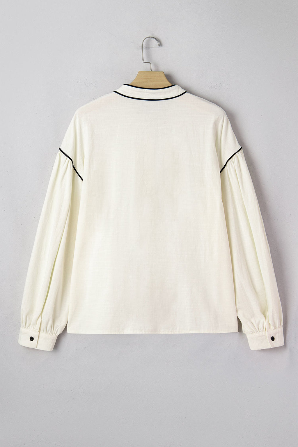 Contrast Trim Buttoned Long Puff Sleeve Shirt
