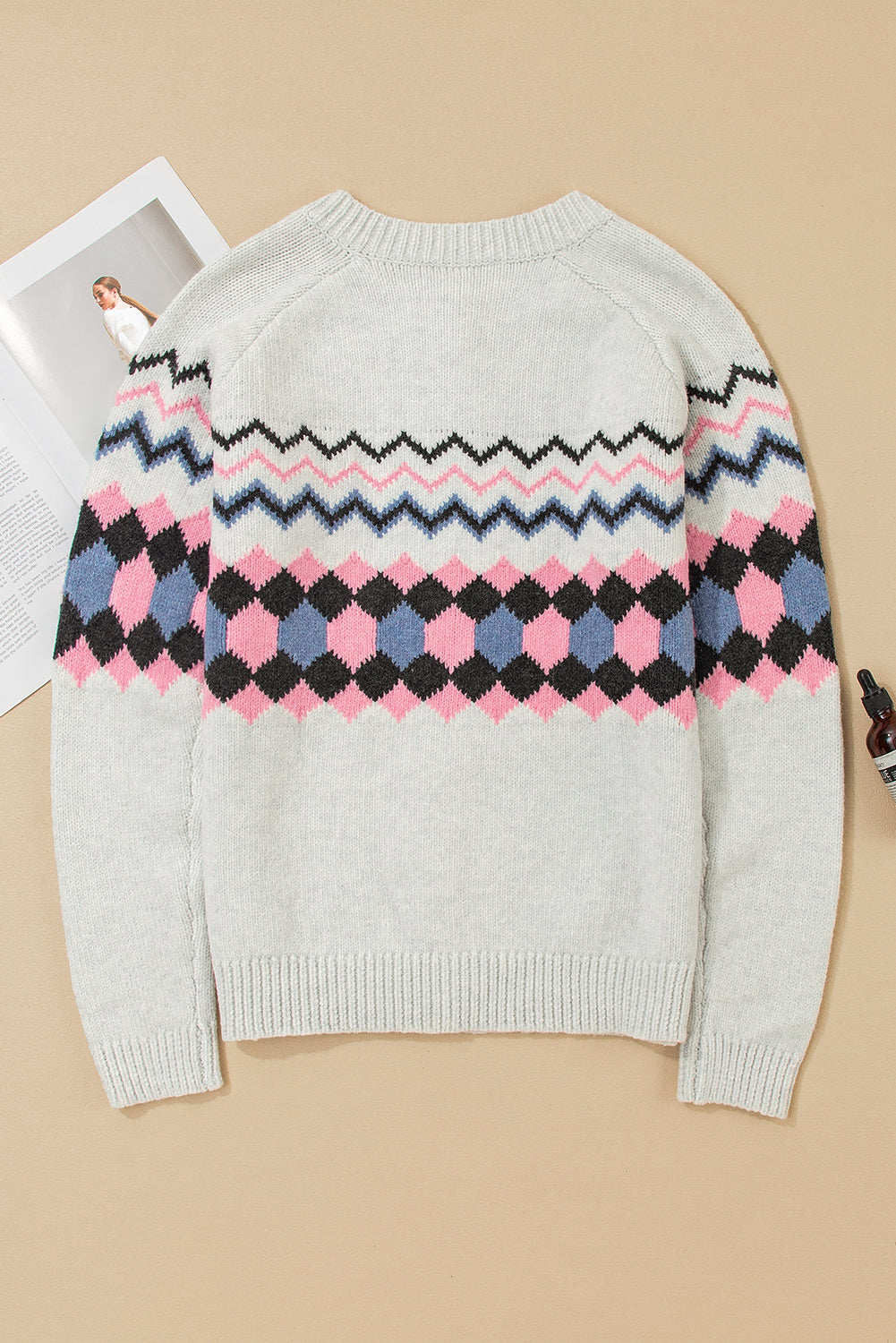 Stripe Geometric Button-Up Sweater Cardigan