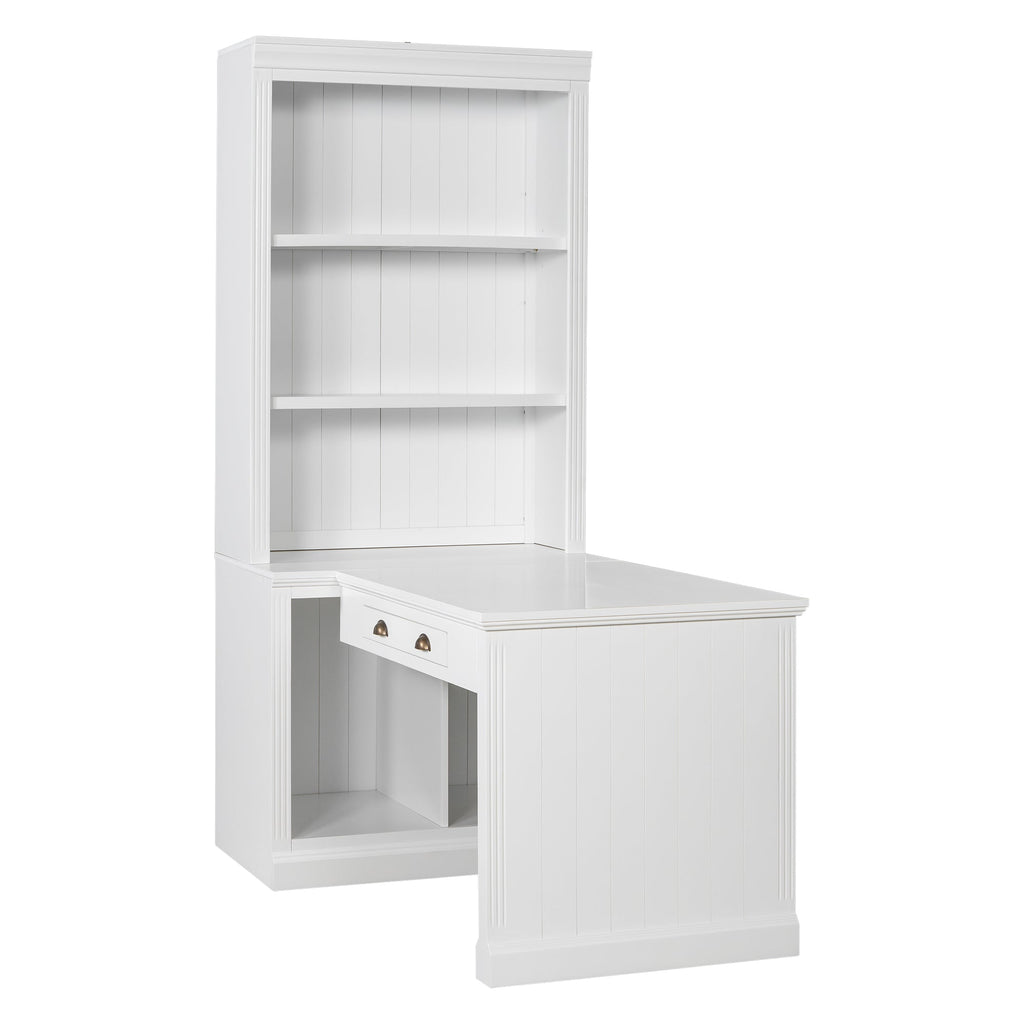 83.4'Tall Bookshelf with Writing Desk, Modern Bookcase with Study Desk, Workstation with Storage Shelf,Storage Bookcase with Open Shelves and LED Lighting for Living Room,Home Office,White