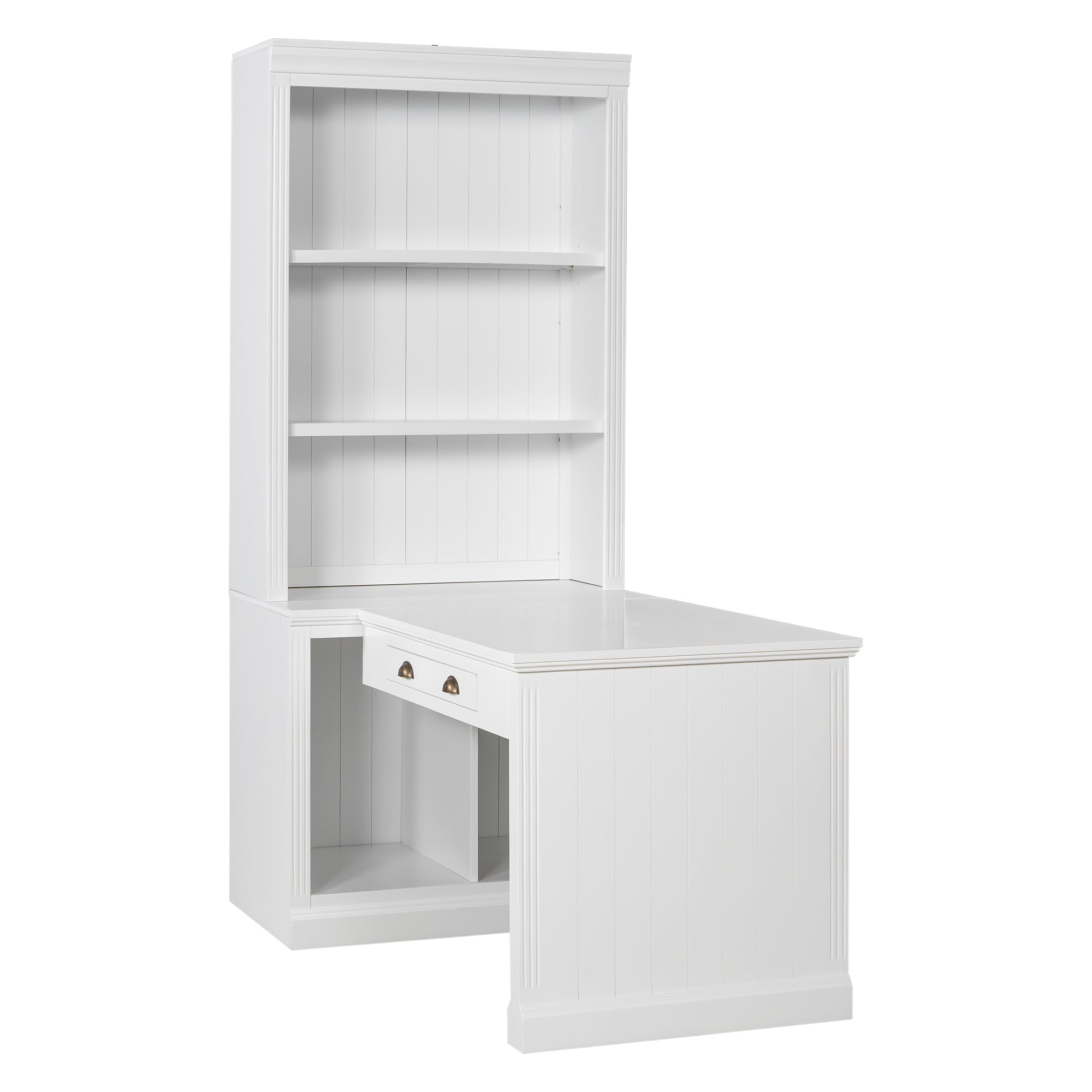 83.4'Tall Bookshelf with Writing Desk, Modern Bookcase with Study Desk, Workstation with Storage Shelf,Storage Bookcase with Open Shelves and LED Lighting for Living Room,Home Office,White