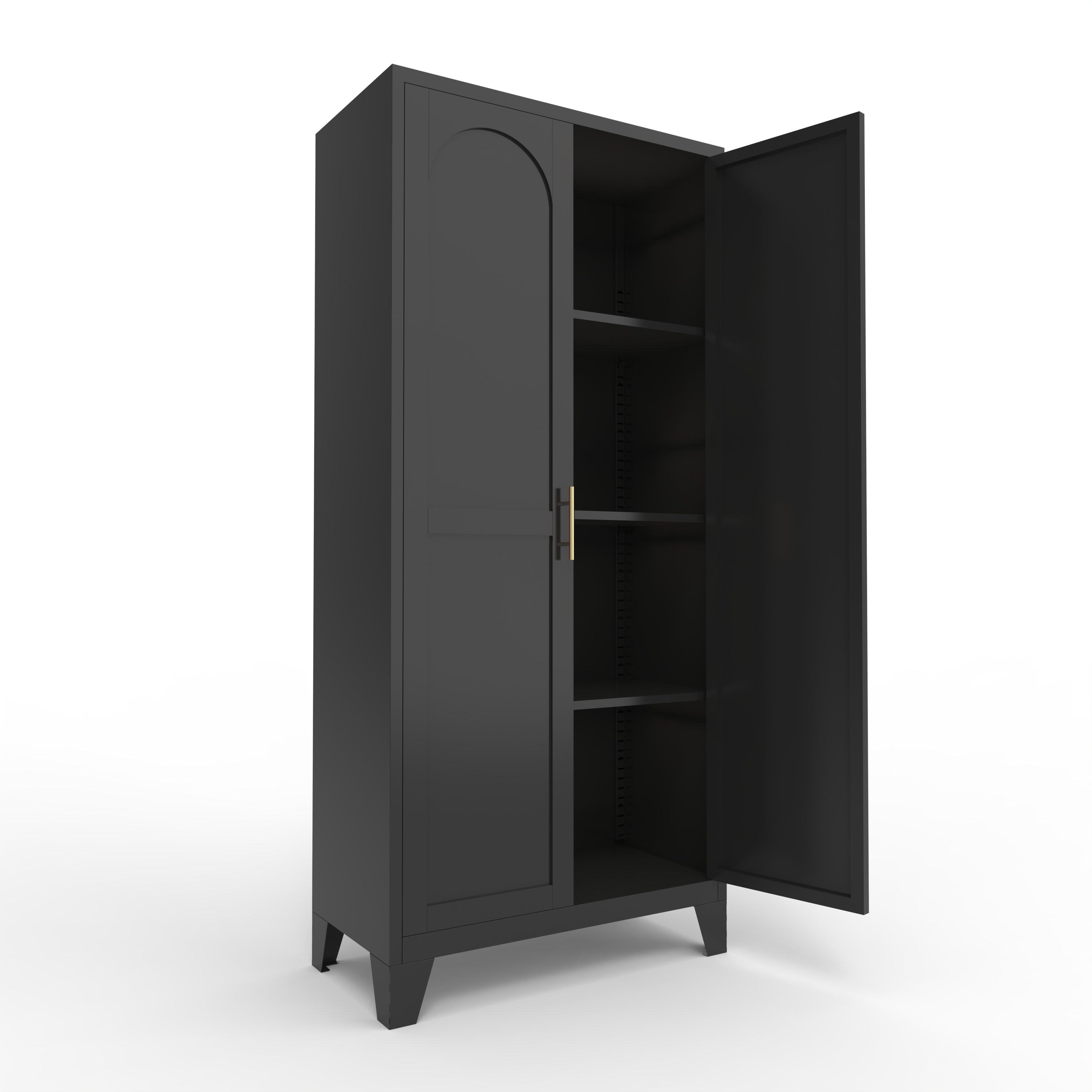 61'' 2 Shapely Doors Cabinet, Metal Storage Cabinet with Doors and Adjustable Shelves, for Bedroom, Living Room(Black)