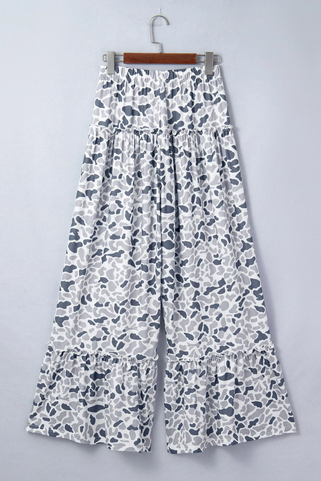 Camo Ruffle Wide Leg Drawstring Pants
