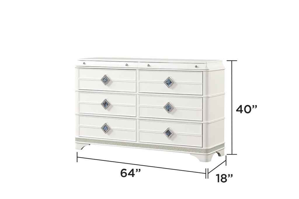 Laguna Modern Style 5 Pc Queen Upholstered Bedroom Set Made with Wood and Crystal Accents in White(CA INVENTORY)