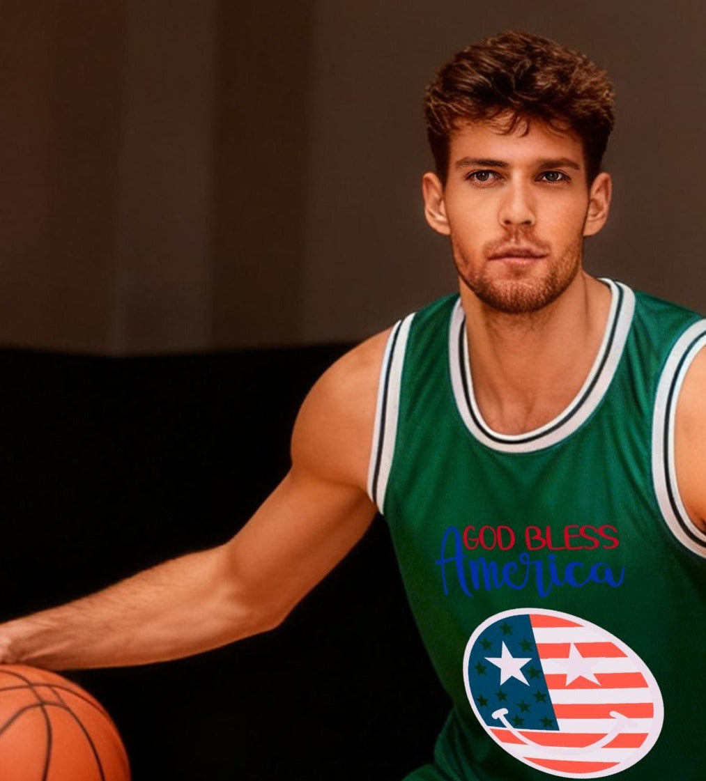 God Bless America Adult Green Basketball Jersey | Ships From USA