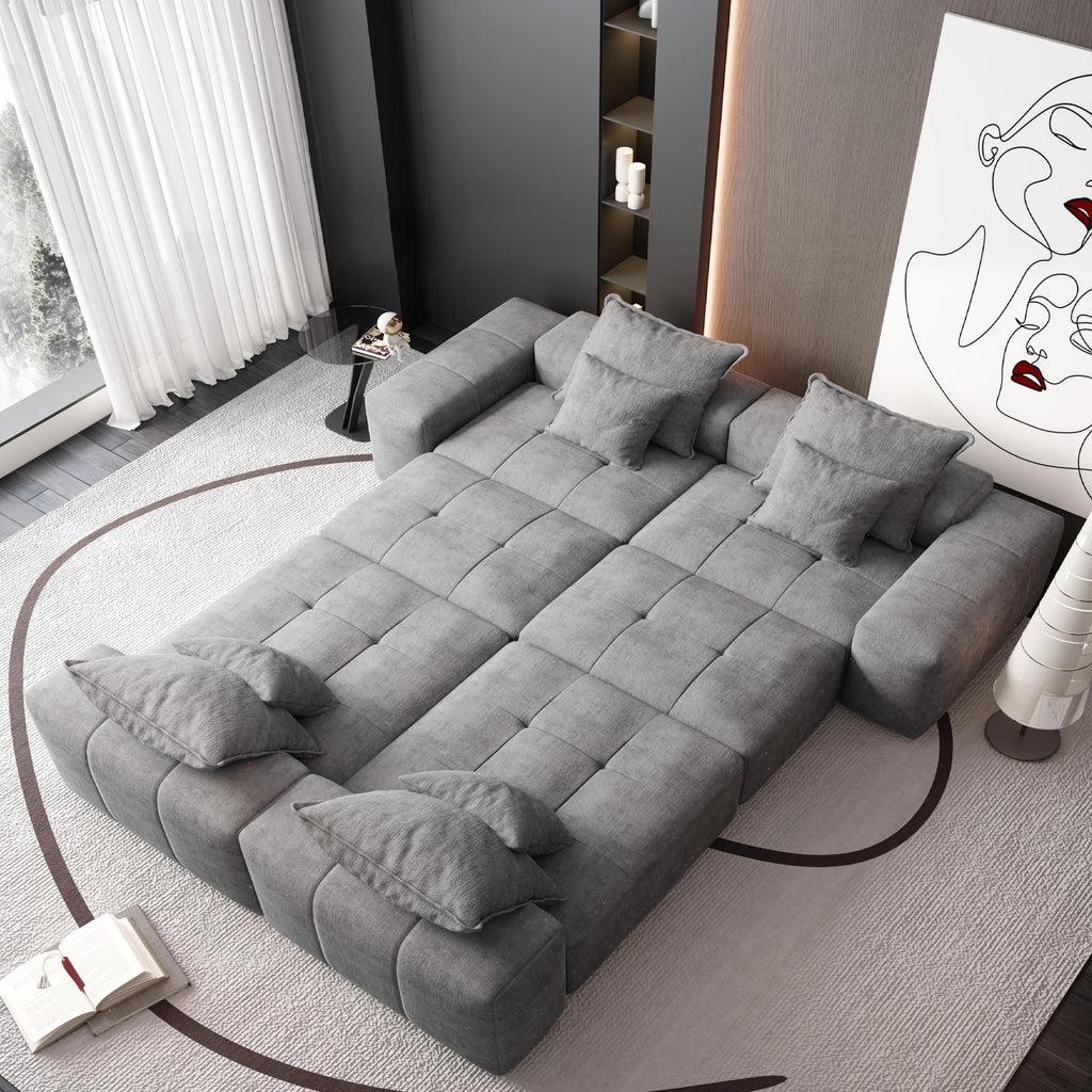 Modern Oversized Modular Sectional Sofa, Sparkling Chenille Fabric Soft Cushion Sofa with 8 Pillows, 8 PCS DIY Combination Tufted Sofa, No Assembly Required, GREY