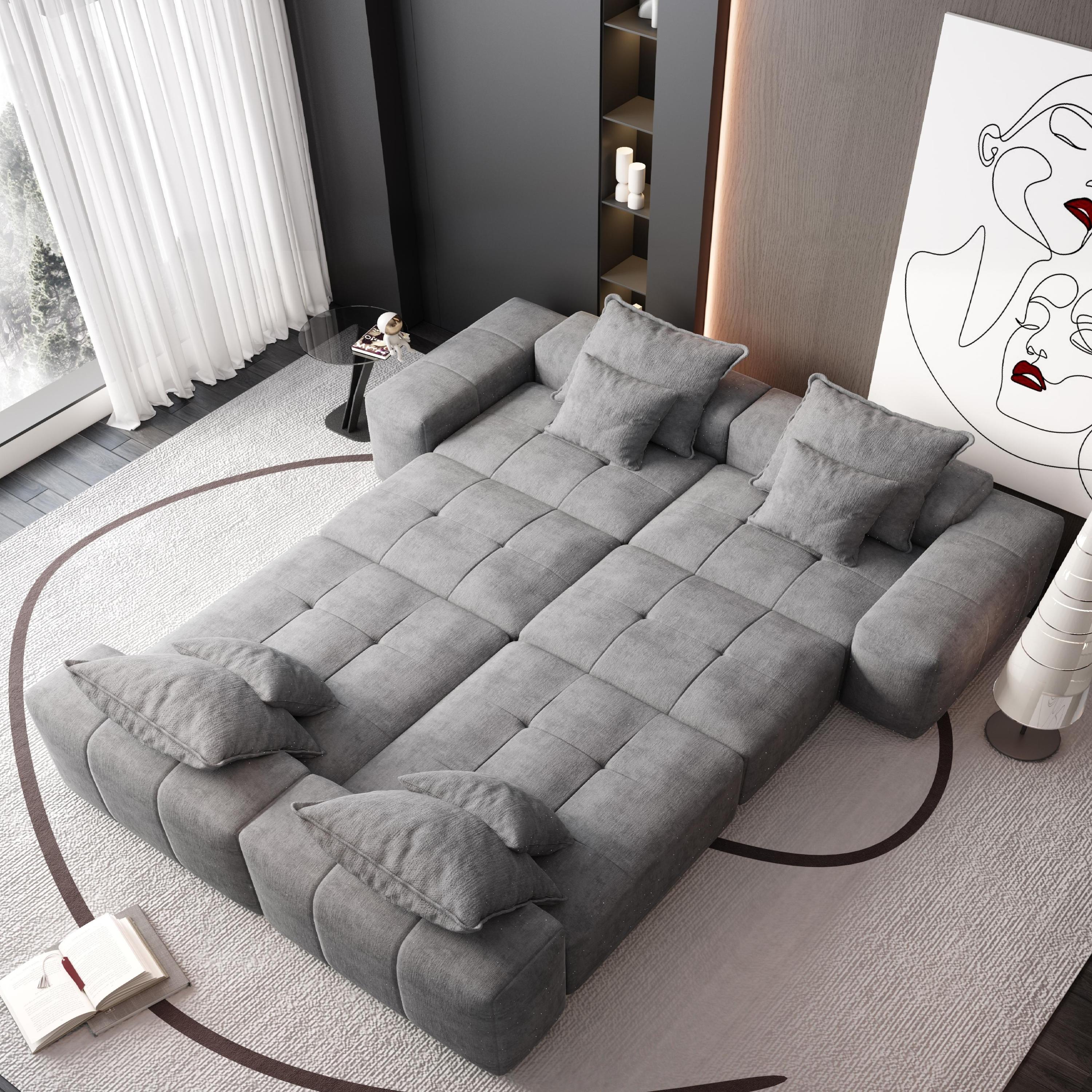 Modern Oversized Modular Sectional Sofa, Sparkling Chenille Fabric Soft Cushion Sofa with 8 Pillows, 8 PCS DIY Combination Tufted Sofa, No Assembly Required, GREY