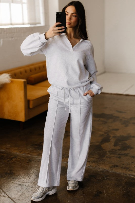Solid V-Neck Pullover and Drawstring Sweatpants Se