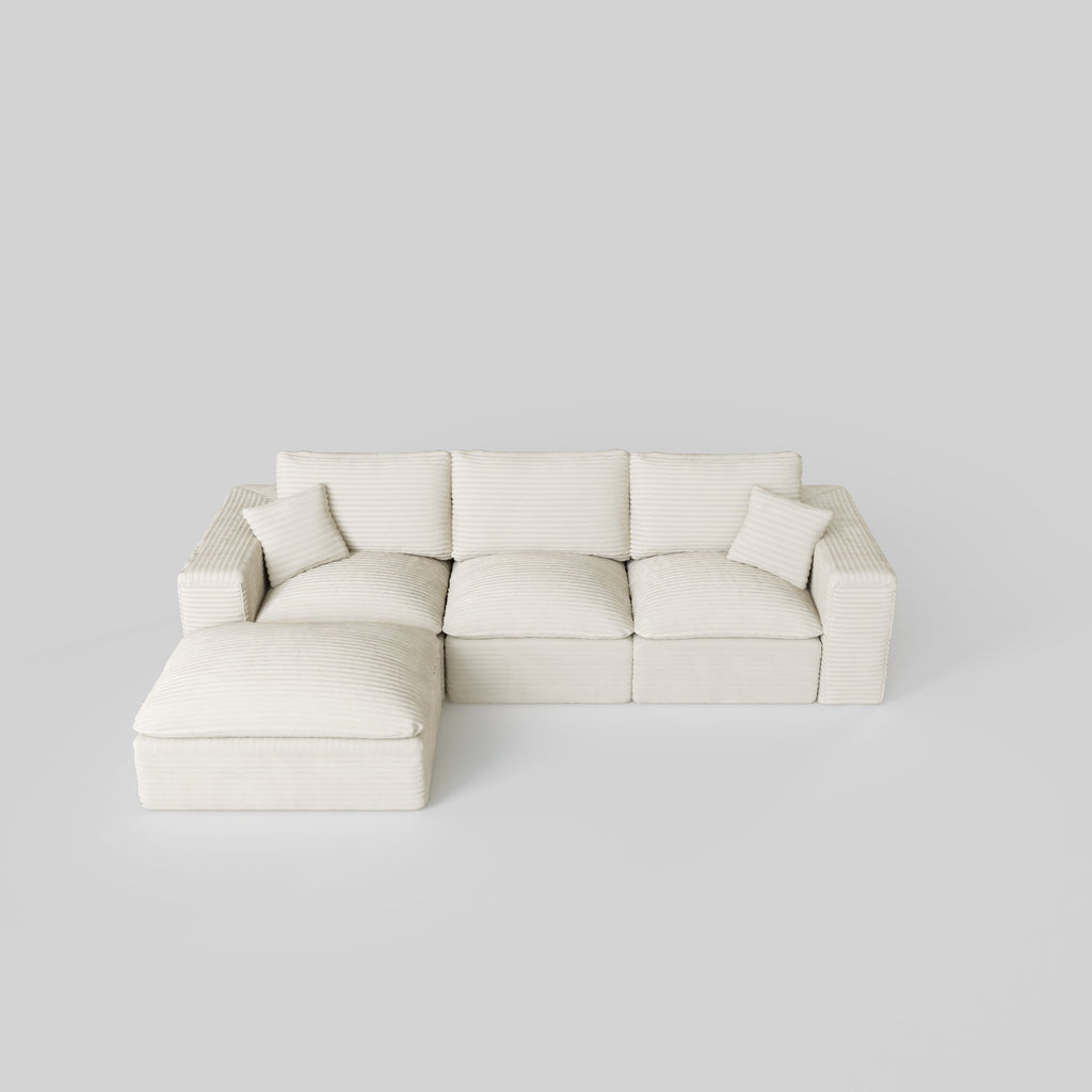 108' Cloud Sectional Couch with L-Shape Chaise, Left-right interchangeable,Modern Modular Sofa with Deep Seat, Upholstered Couches for Living Room Bedroom,No Assembly Required, Soft Plush Corduroy Fab