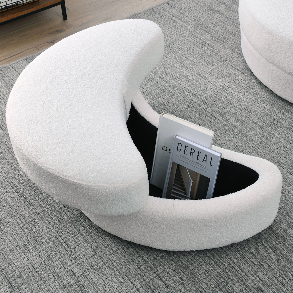 [Video] Welike Swivel Accent Barrel Modern Sofa Lounge Club Big Round Chair with Storage Ottoman TEDDY Fabric for Living Room Hotel with Pillows. *2PCS,Teddy White (Ivory)