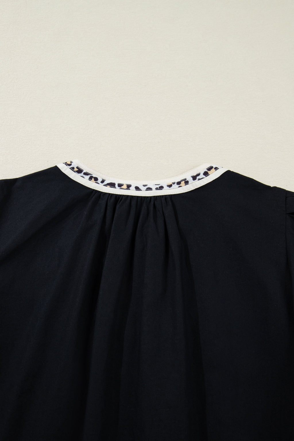 Leopard Trim Short Puff Sleeve Mini Dress