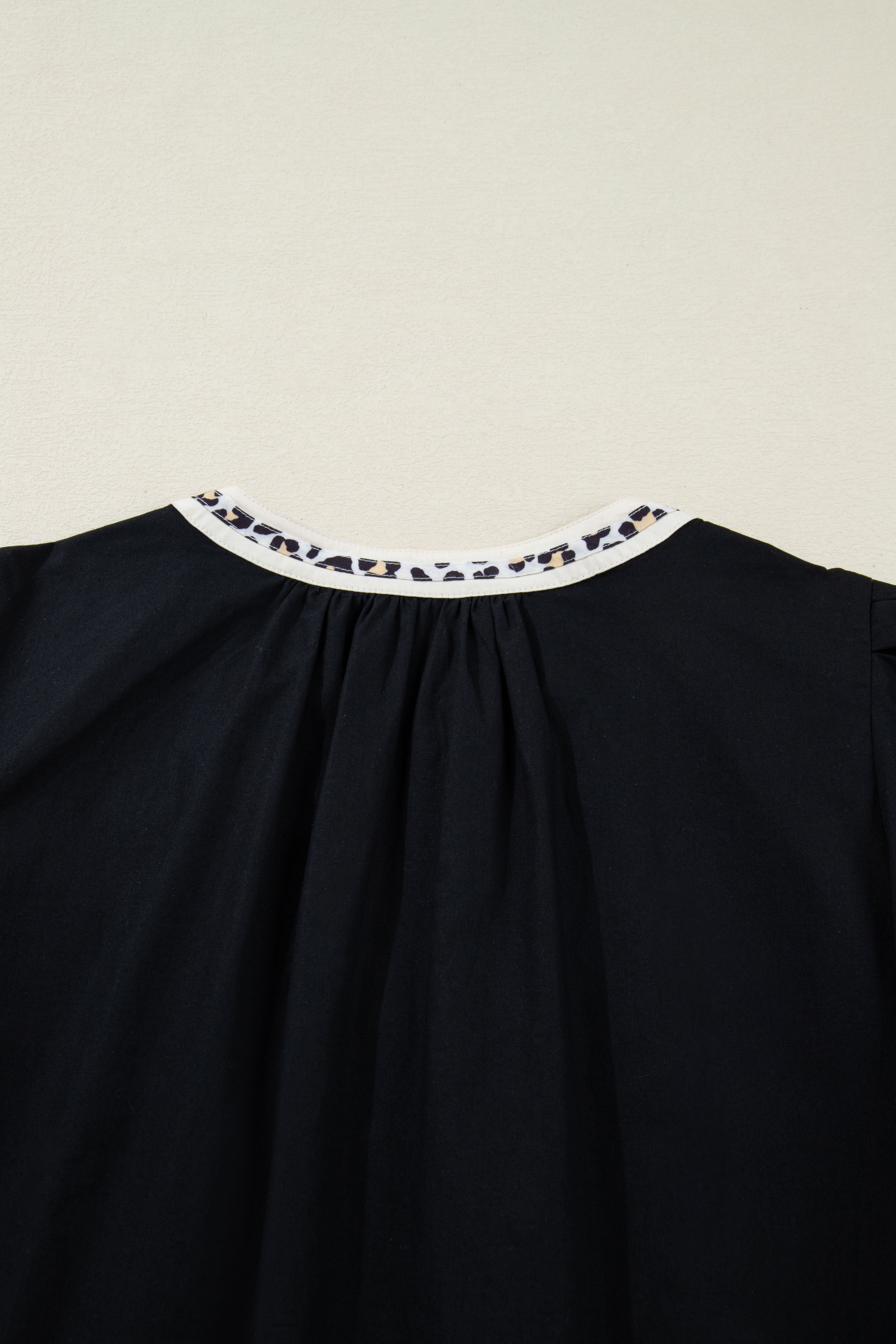 Leopard Trim Short Puff Sleeve Mini Dress